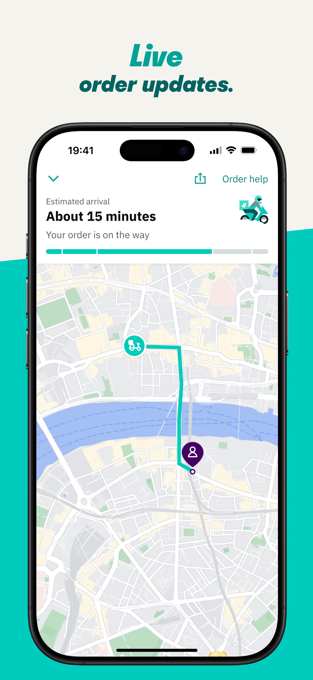 Deliveroo App Store screenshot: Live order updates.