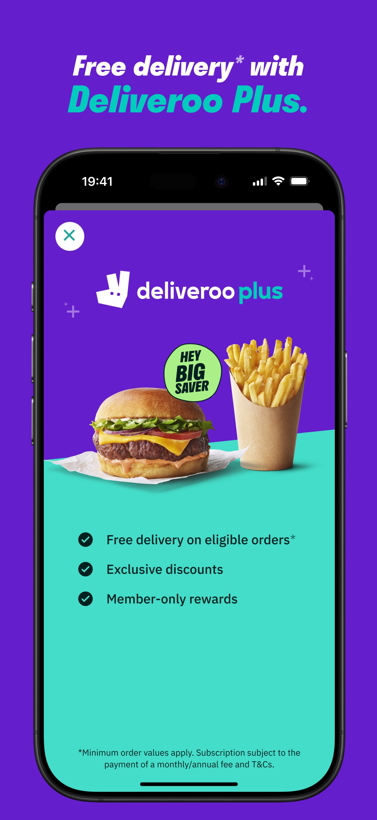 Deliveroo App Store screenshot 6: Free delivery* with Deliveroo Plus.
