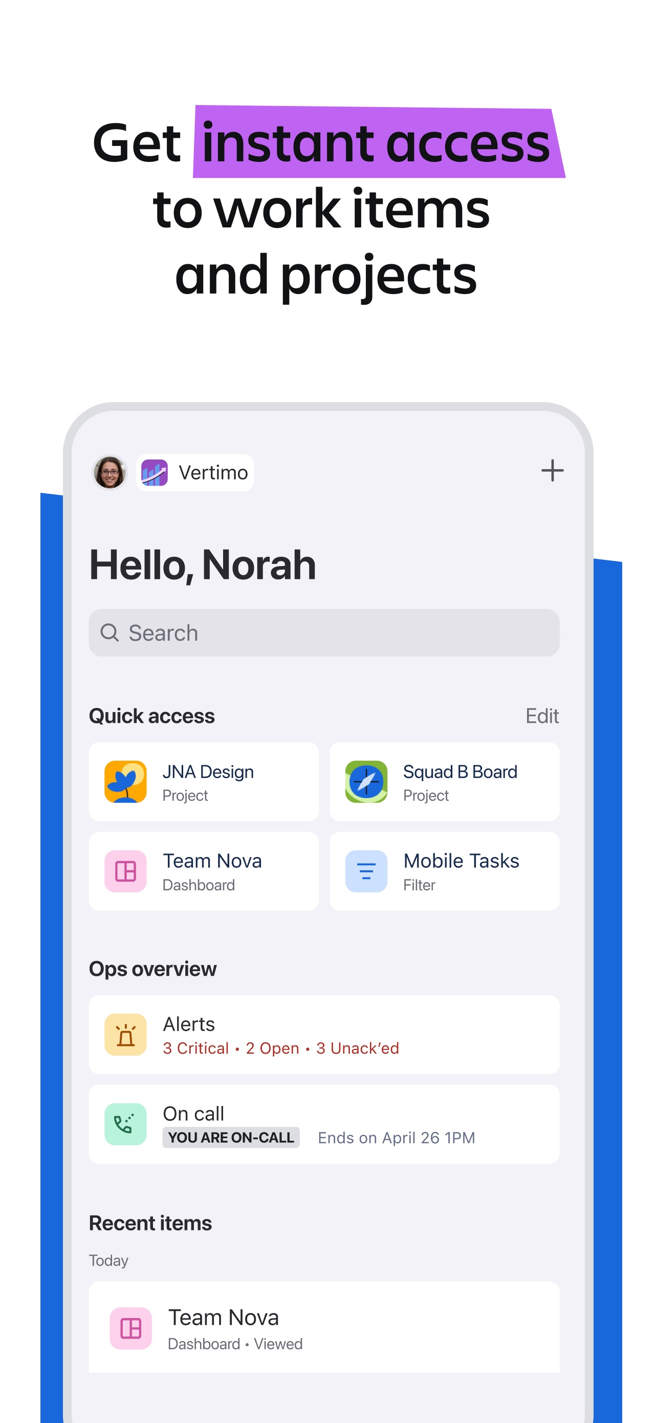 Jira Cloud App Store screenshot: Get instant access to work items and projects