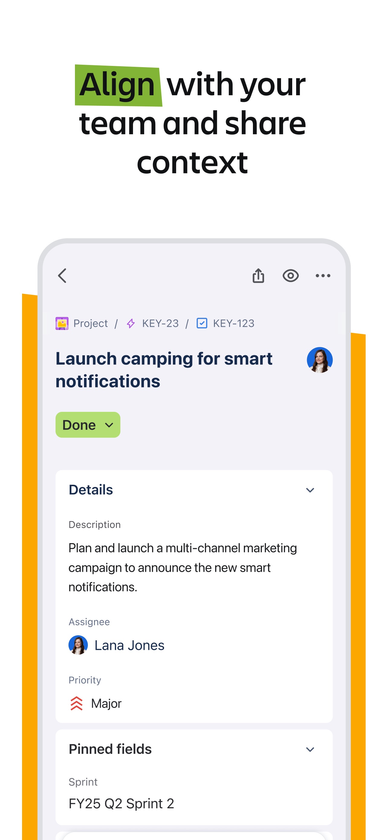 Jira Cloud App Store screenshot: Align with your team and share context