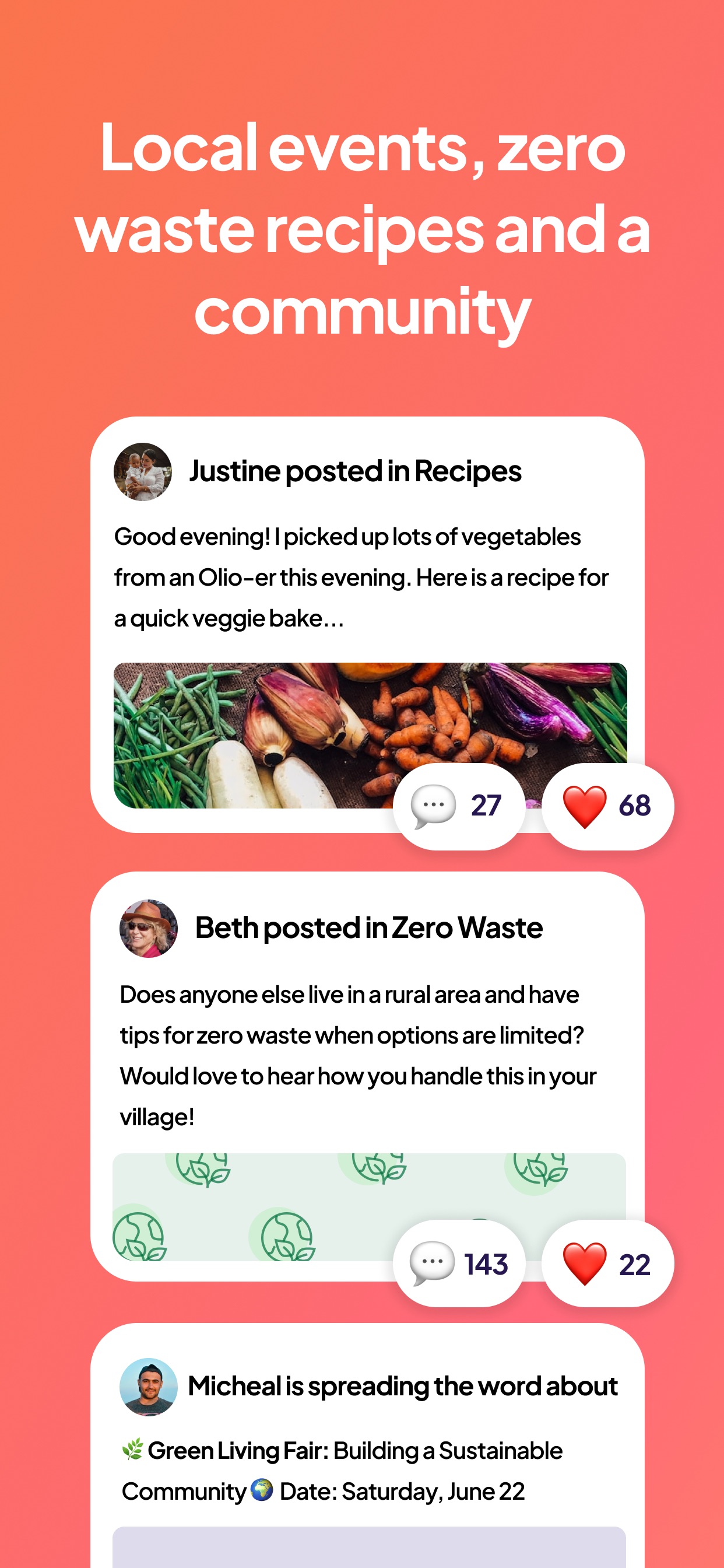 OLIO App Store screenshot: Local events, zero waste recipes and a community