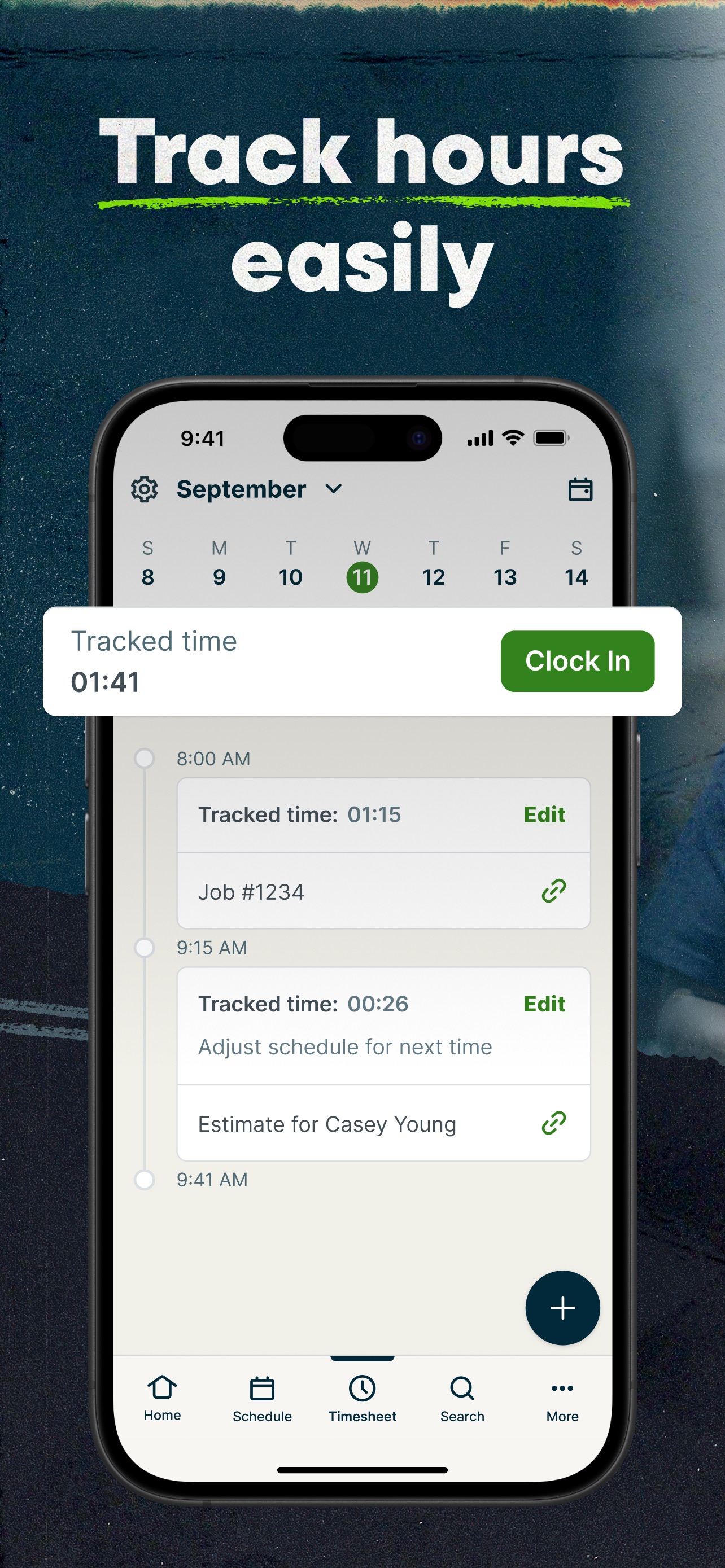 Jobber App Store screenshot 8: Track hours easily