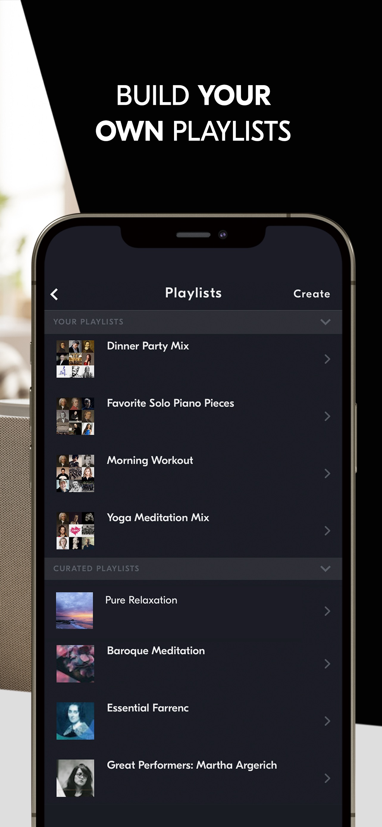 IDAGIO App Store screenshot 10: BUILD YOUR OWN PLAYLISTS