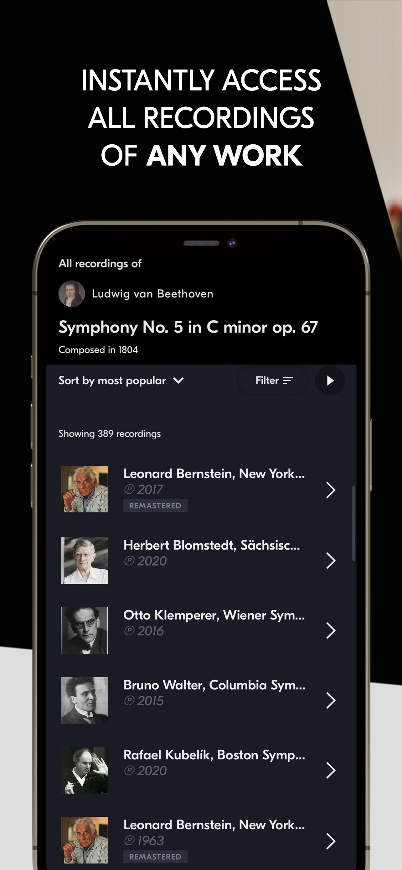 IDAGIO App Store screenshot 8: INSTANTLY ACCESS ALL RECORDINGS OF ANY WORK