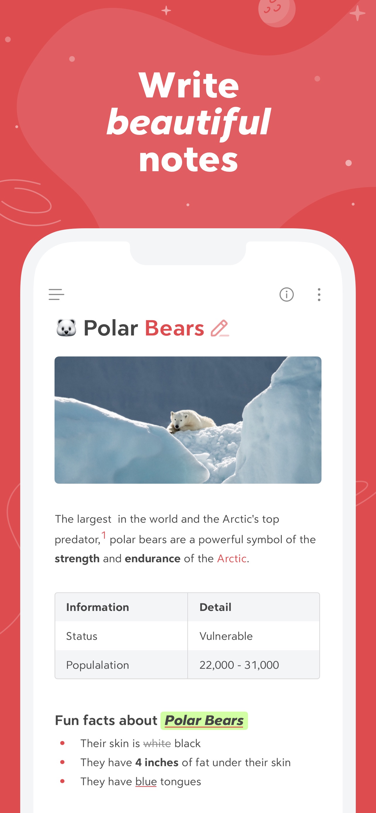 Bear App Store screenshot: Write beautiful notes