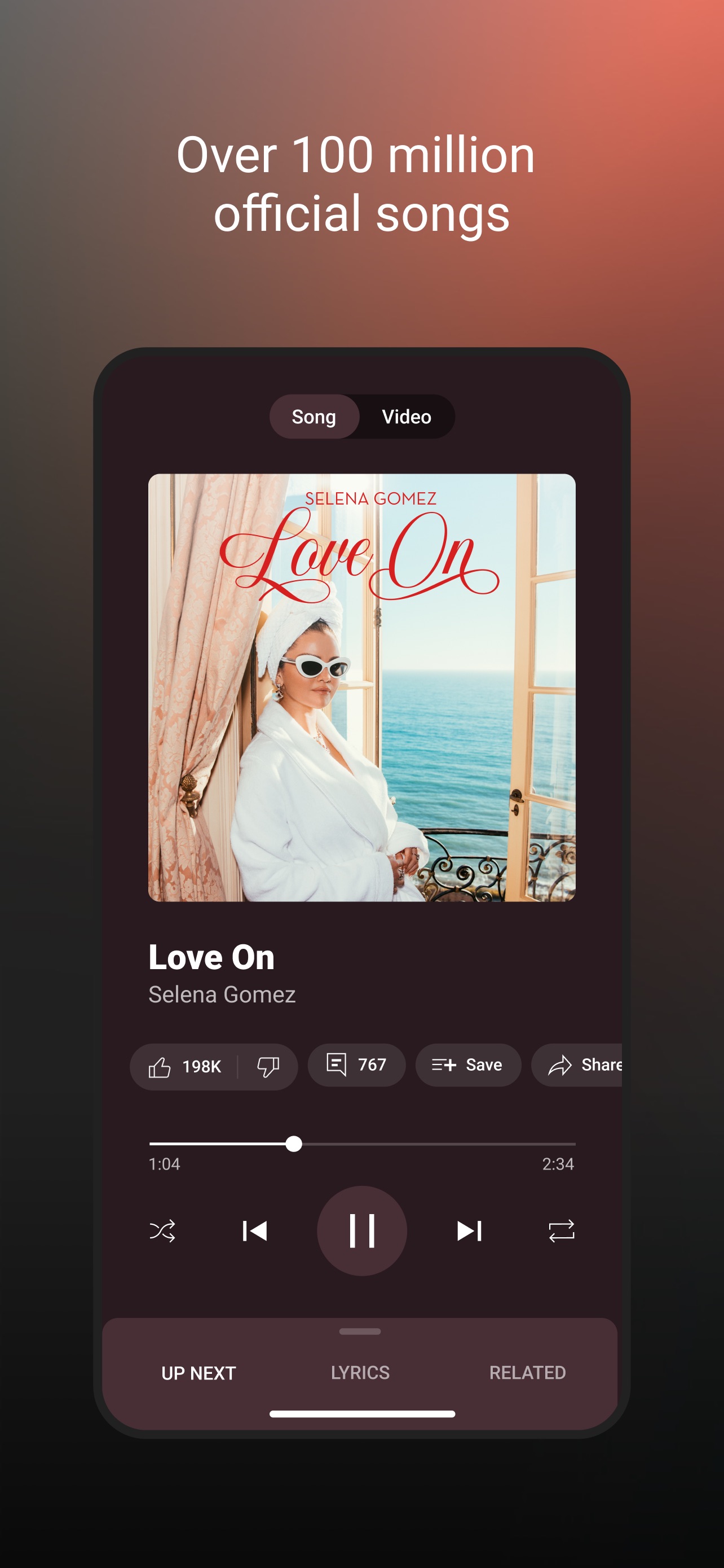 YouTube Music App Store screenshot: Over 100 million official songs