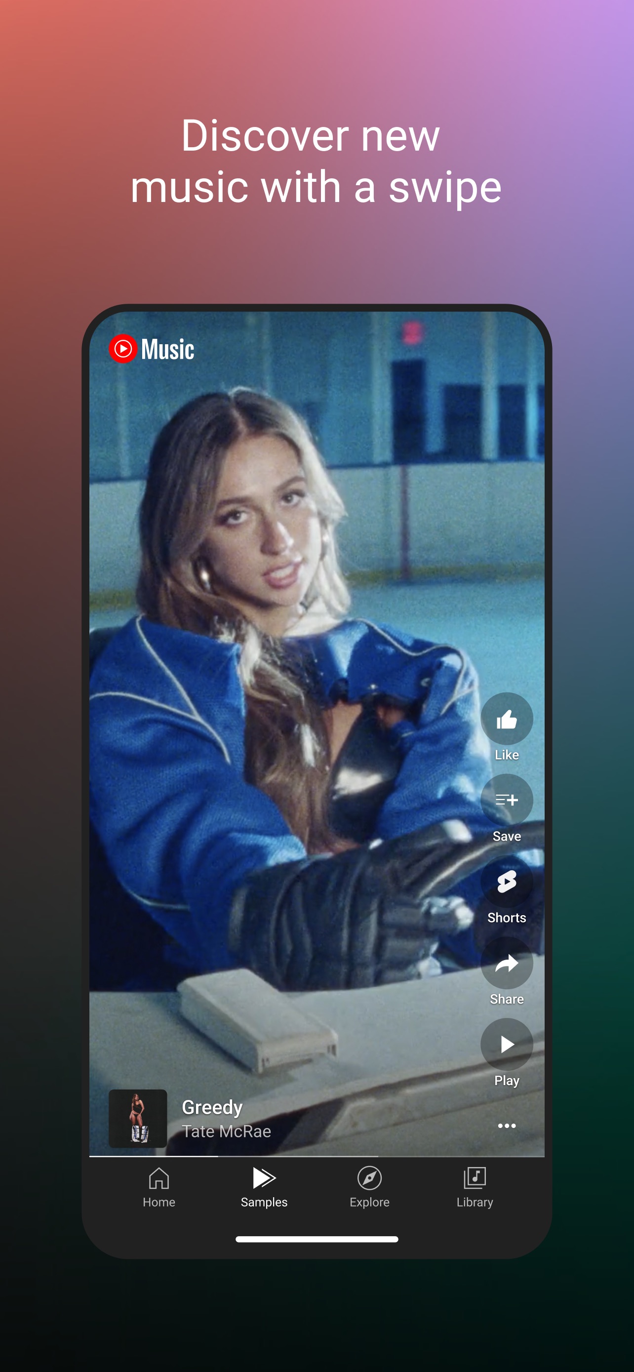 YouTube Music App Store screenshot: Discover new music with a swipe