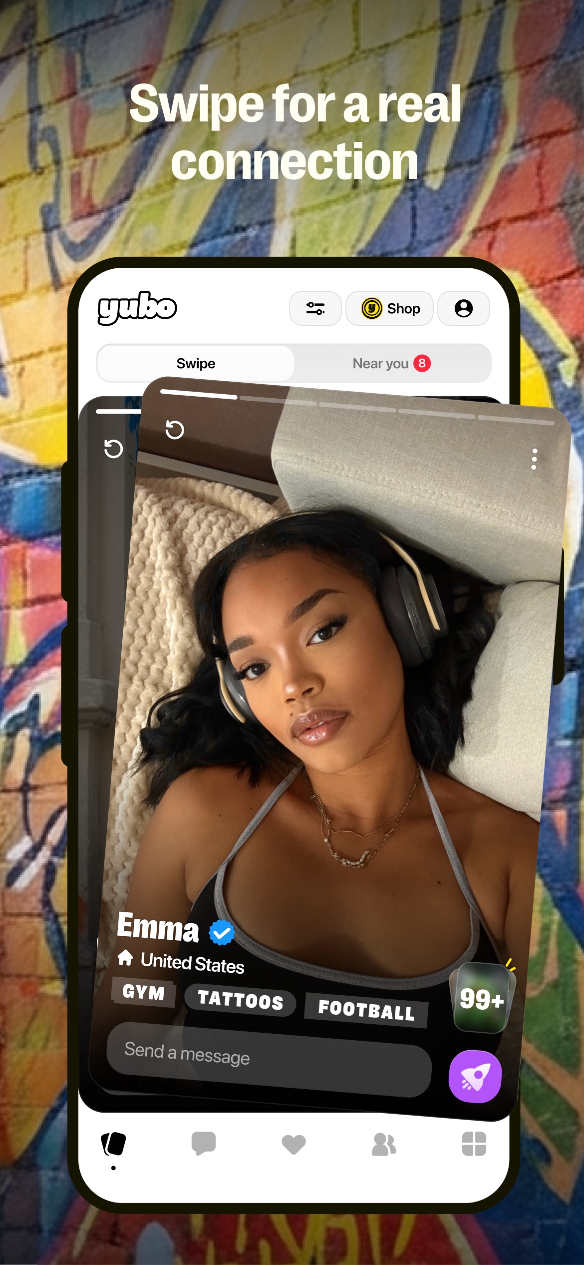 Yubo App Store screenshot: Swipe for a real connection