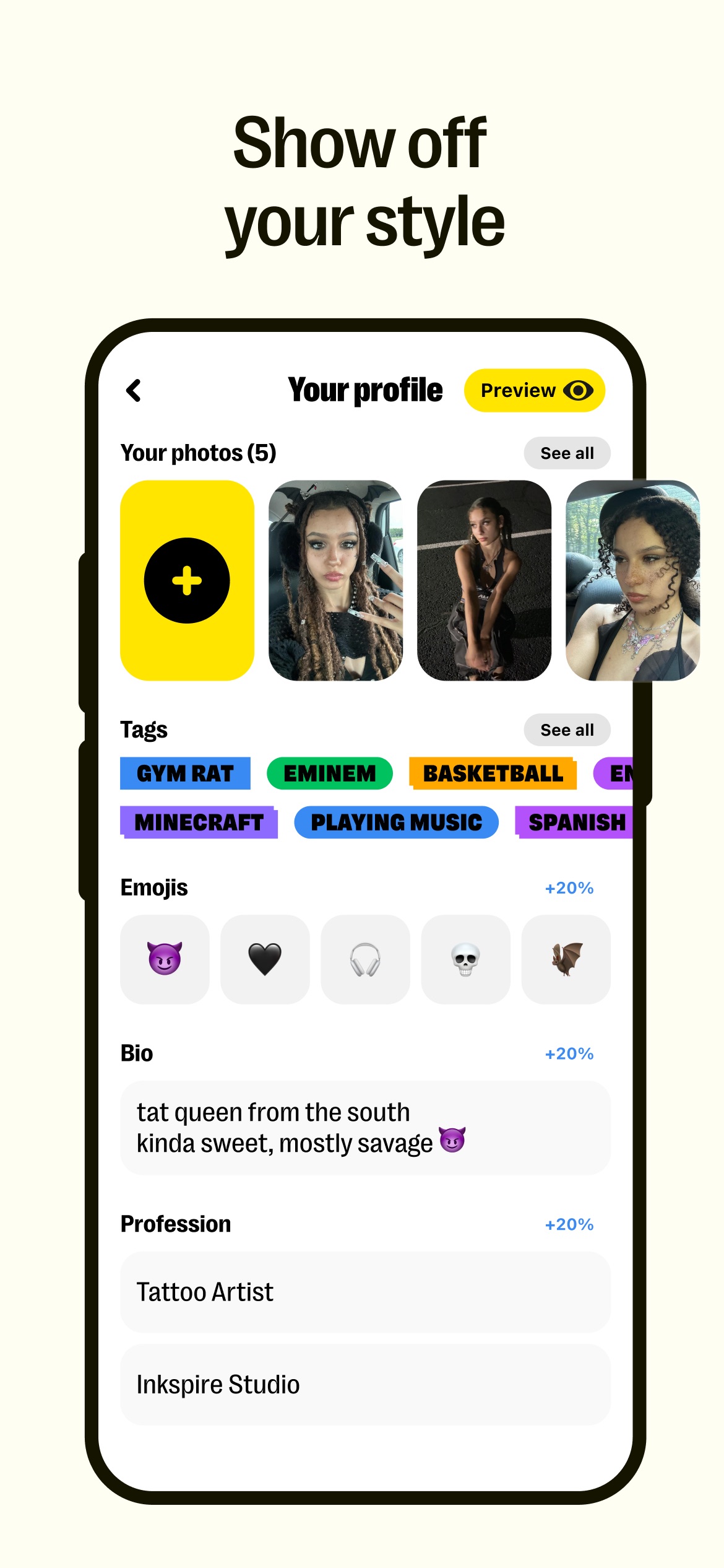 Yubo App Store screenshot: Show off your style
