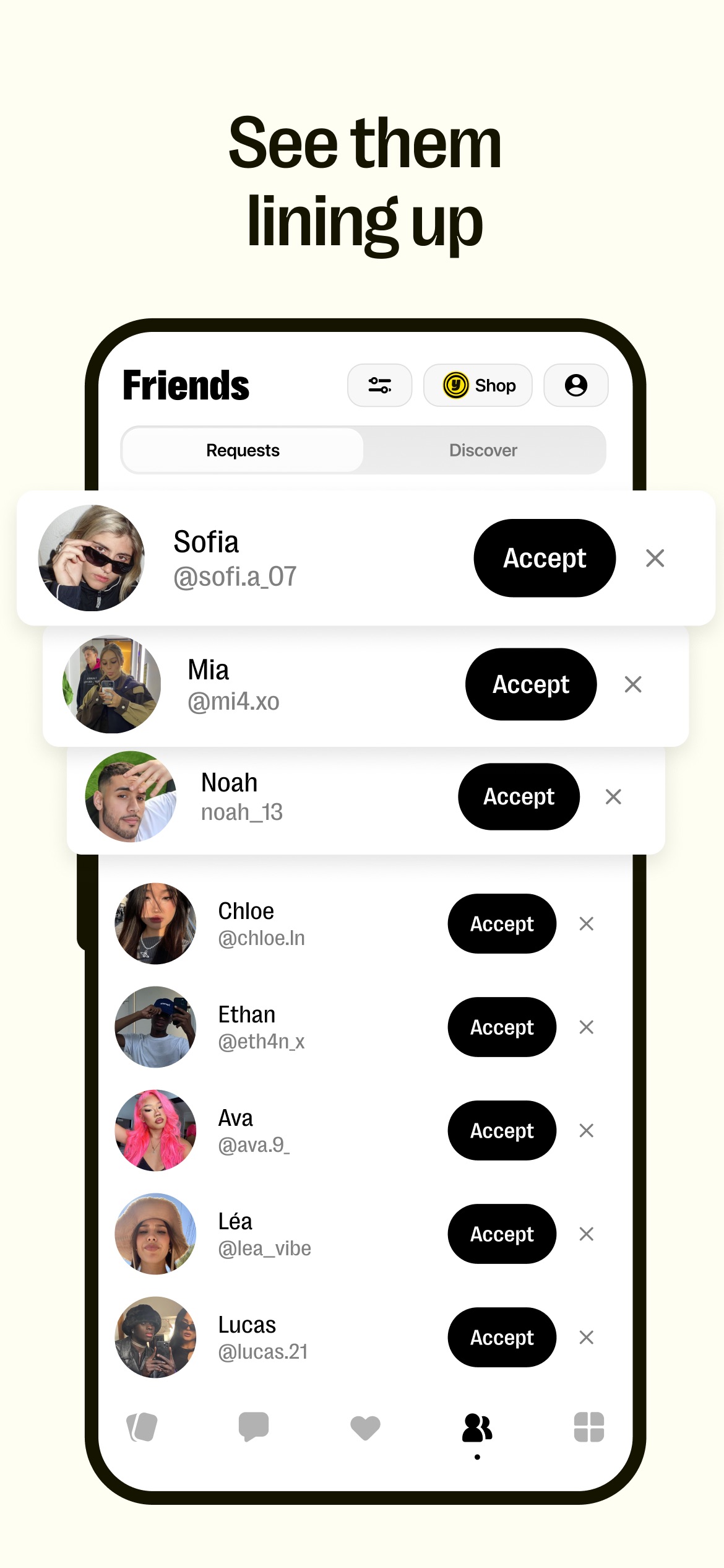 Yubo App Store screenshot 6: See them lining up
