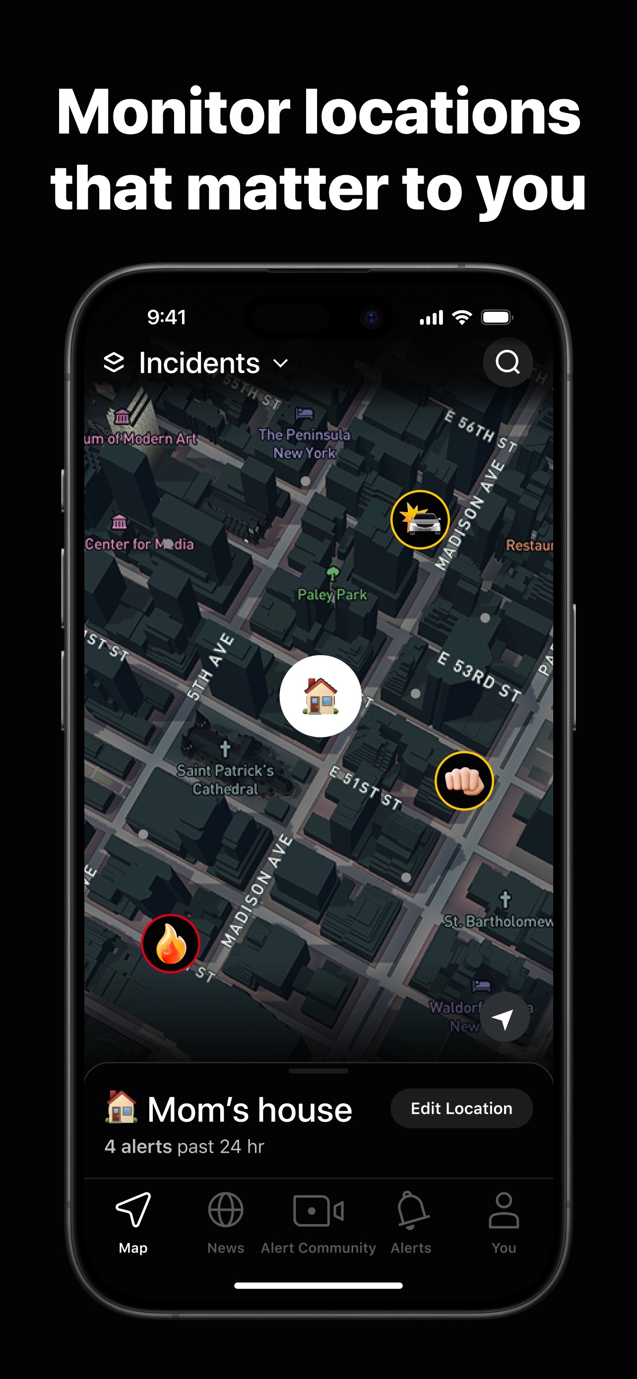 Citizen App Store screenshot 5: Monitor locations that matter to you
