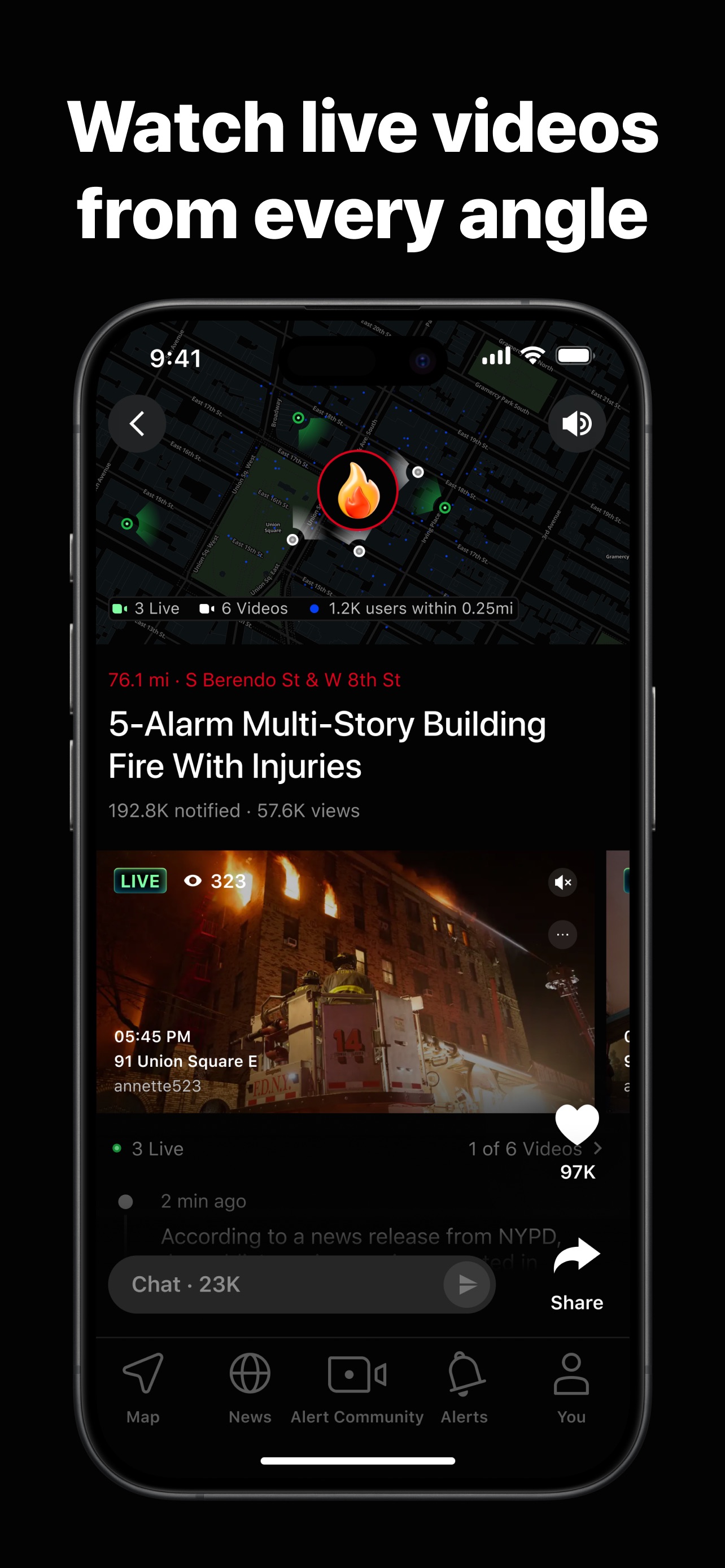 Citizen App Store screenshot 7: Watch live videos from every angle