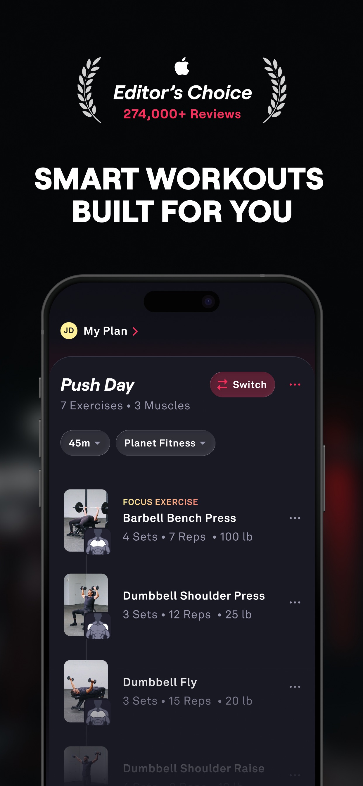 Fitbod App Store screenshot: SMART WORKOUTS BUILT FOR YOU