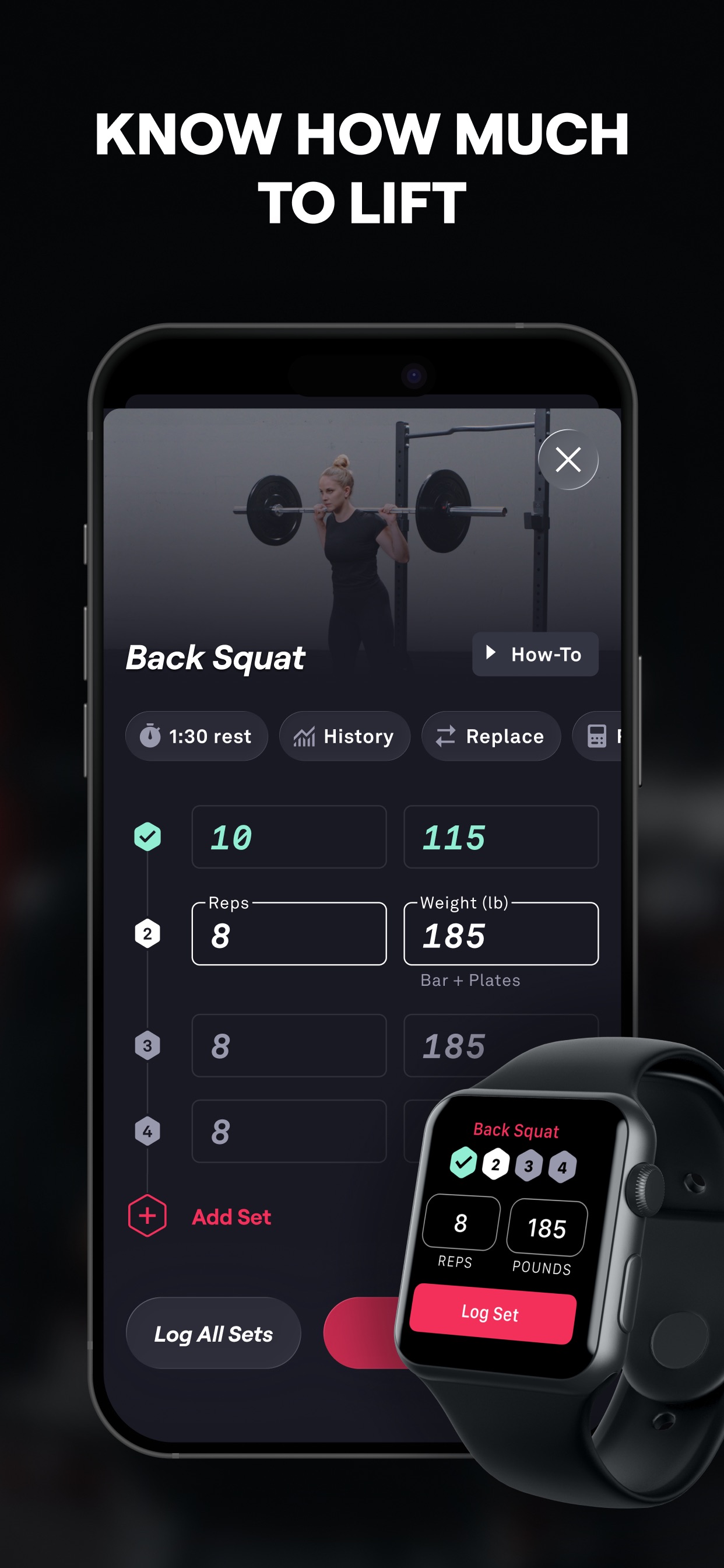 Fitbod App Store screenshot: KNOW HOW MUCH TO LIFT