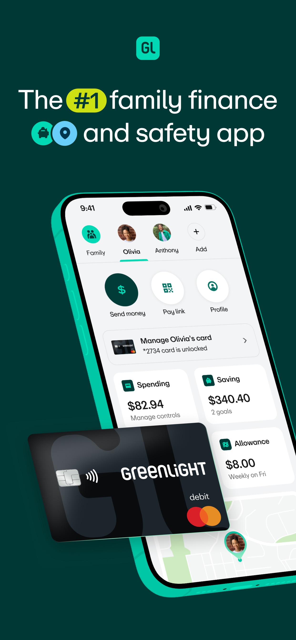 Greenlight App Store screenshot: The #1 family finance and safety app