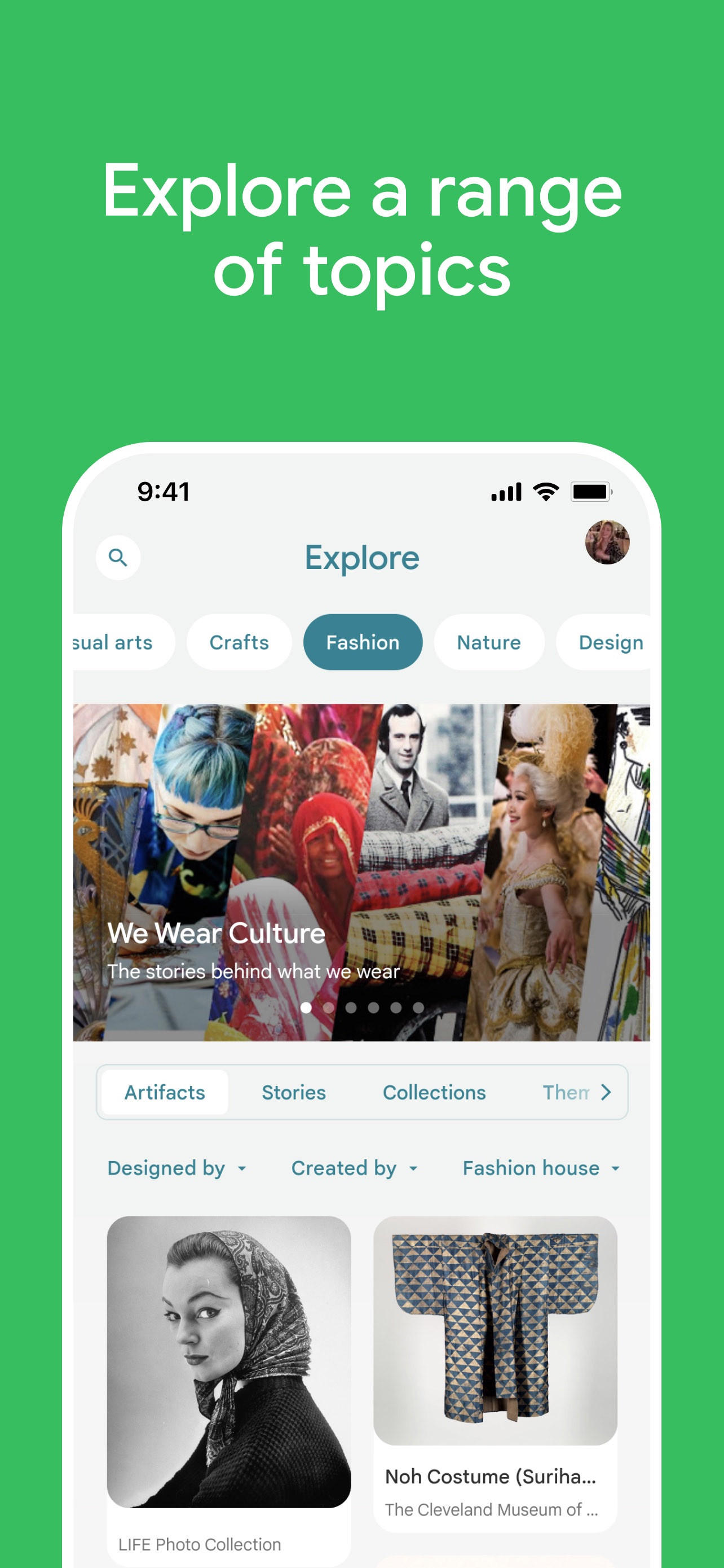 Google Arts & Culture App Store screenshot: Explore a range of topics