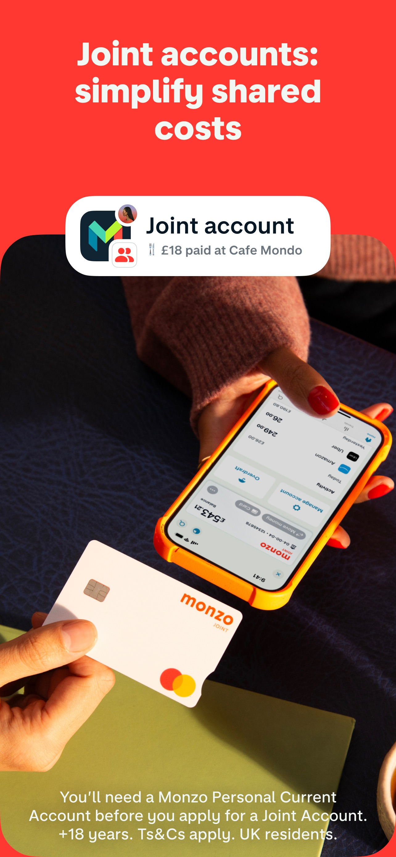 Monzo App Store screenshot: Joint accounts: simplify shared costs