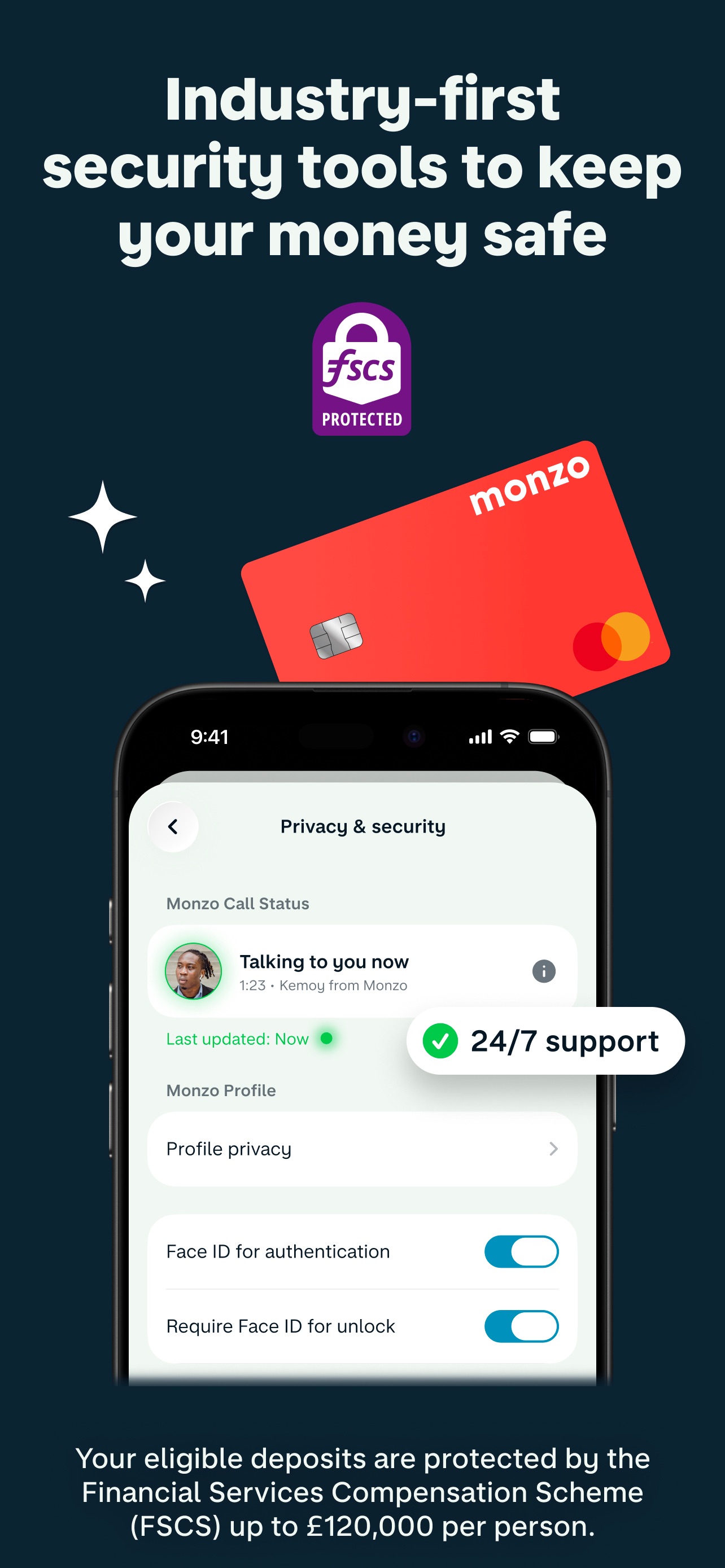 Monzo App Store screenshot: Industry-first security tools to keep your money safe