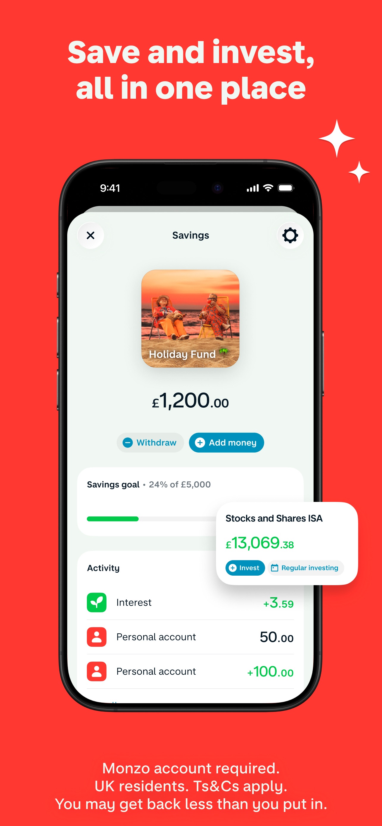 Monzo App Store screenshot 6: Save and invest, all in one place