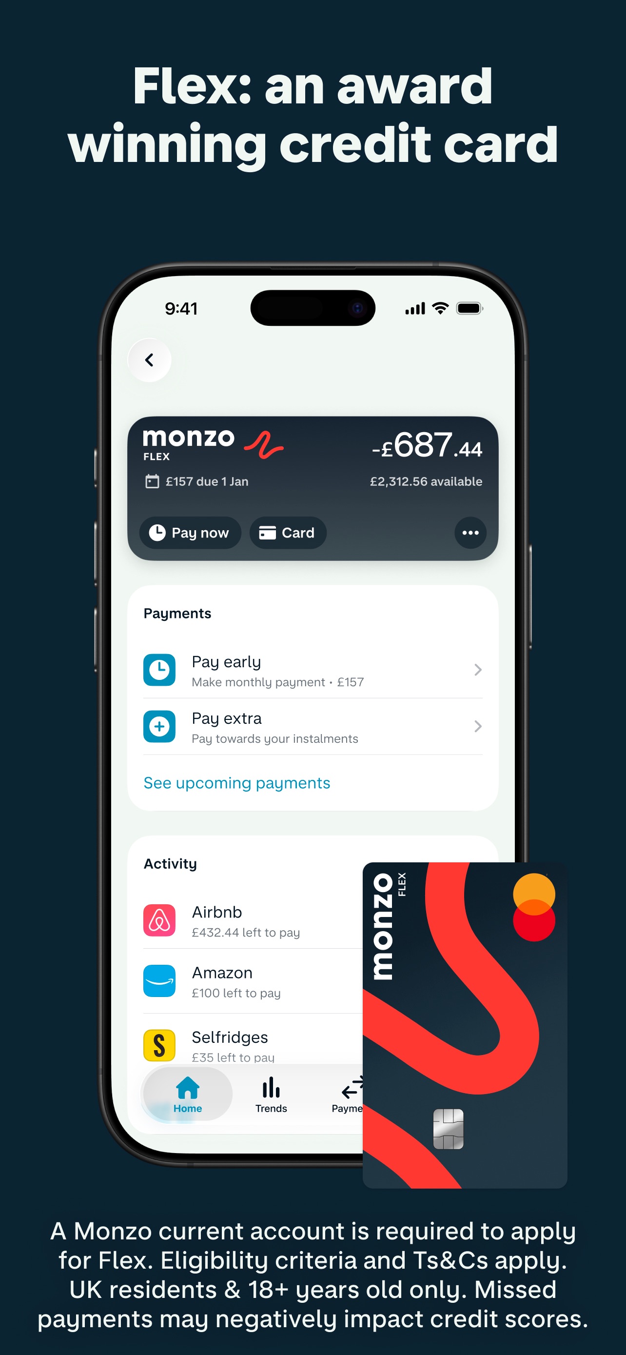 Monzo App Store screenshot 7: Flex: an award winning credit card