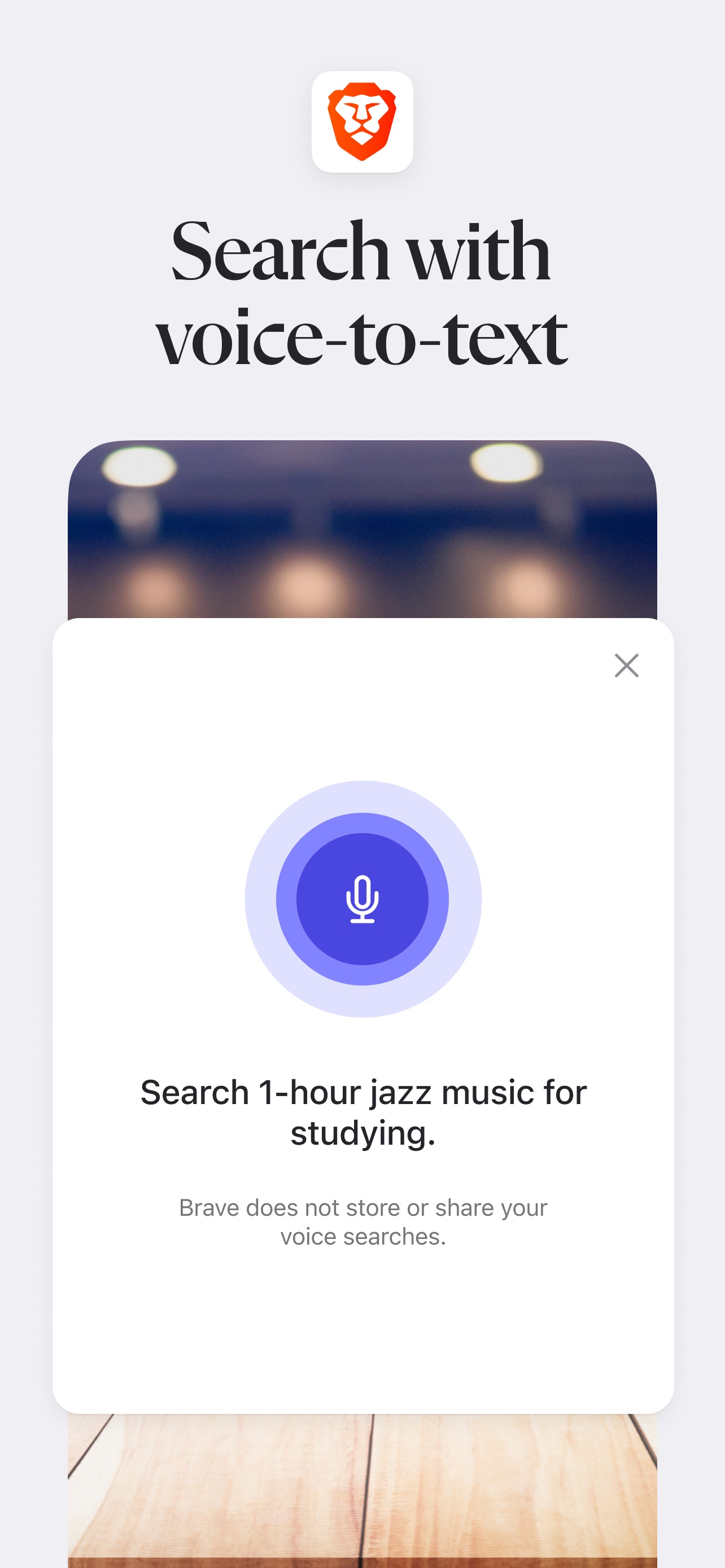 Brave Browser App Store screenshot: Search with voice-to-text