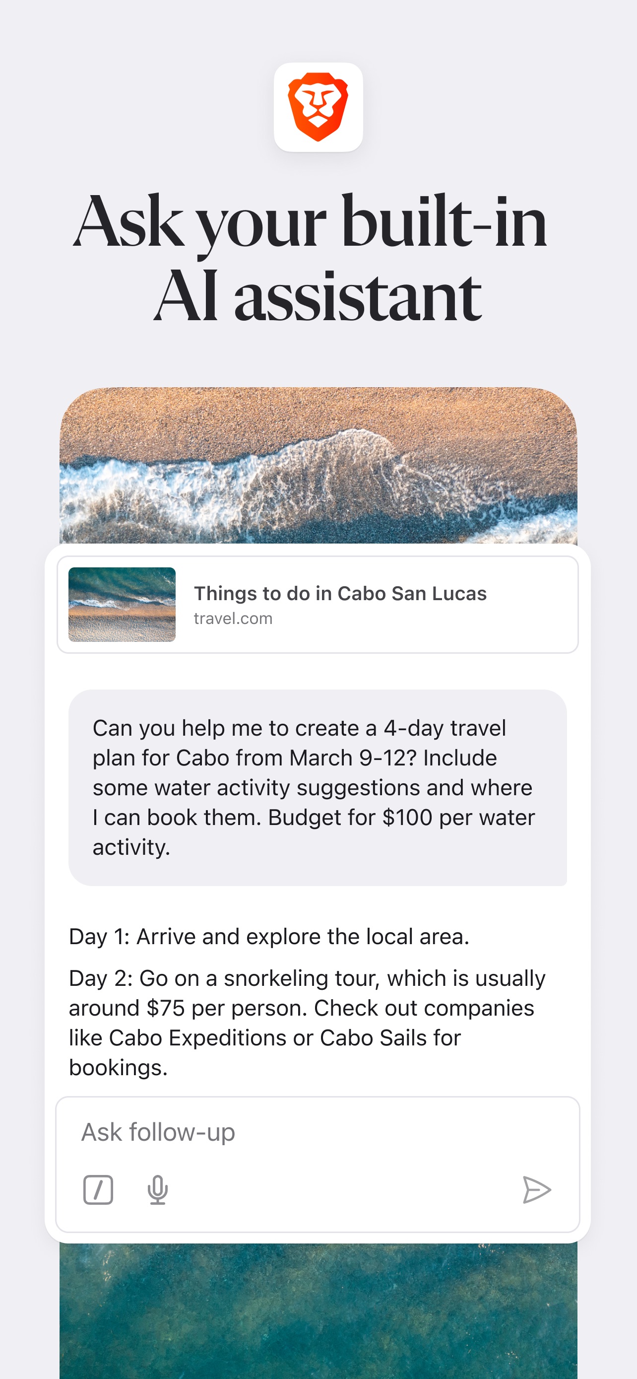 Brave Browser App Store screenshot 5: Ask your built-in AI assistant