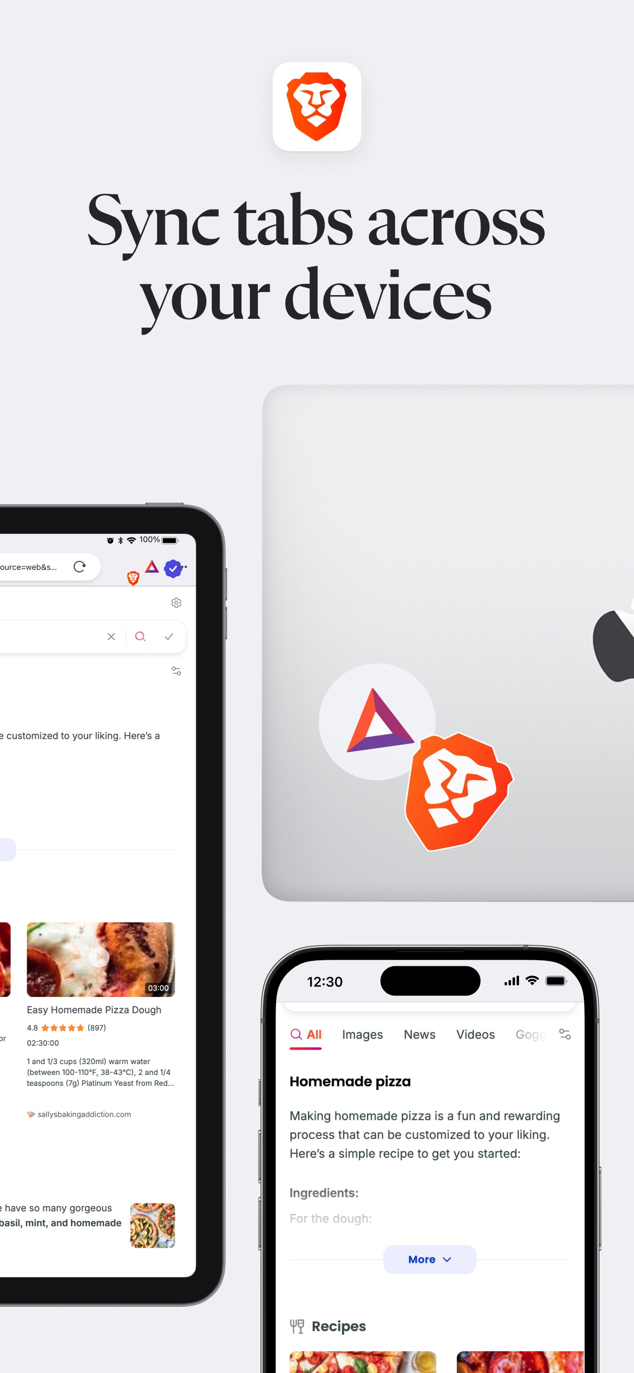 Brave Browser App Store screenshot: Sync tabs across your devices