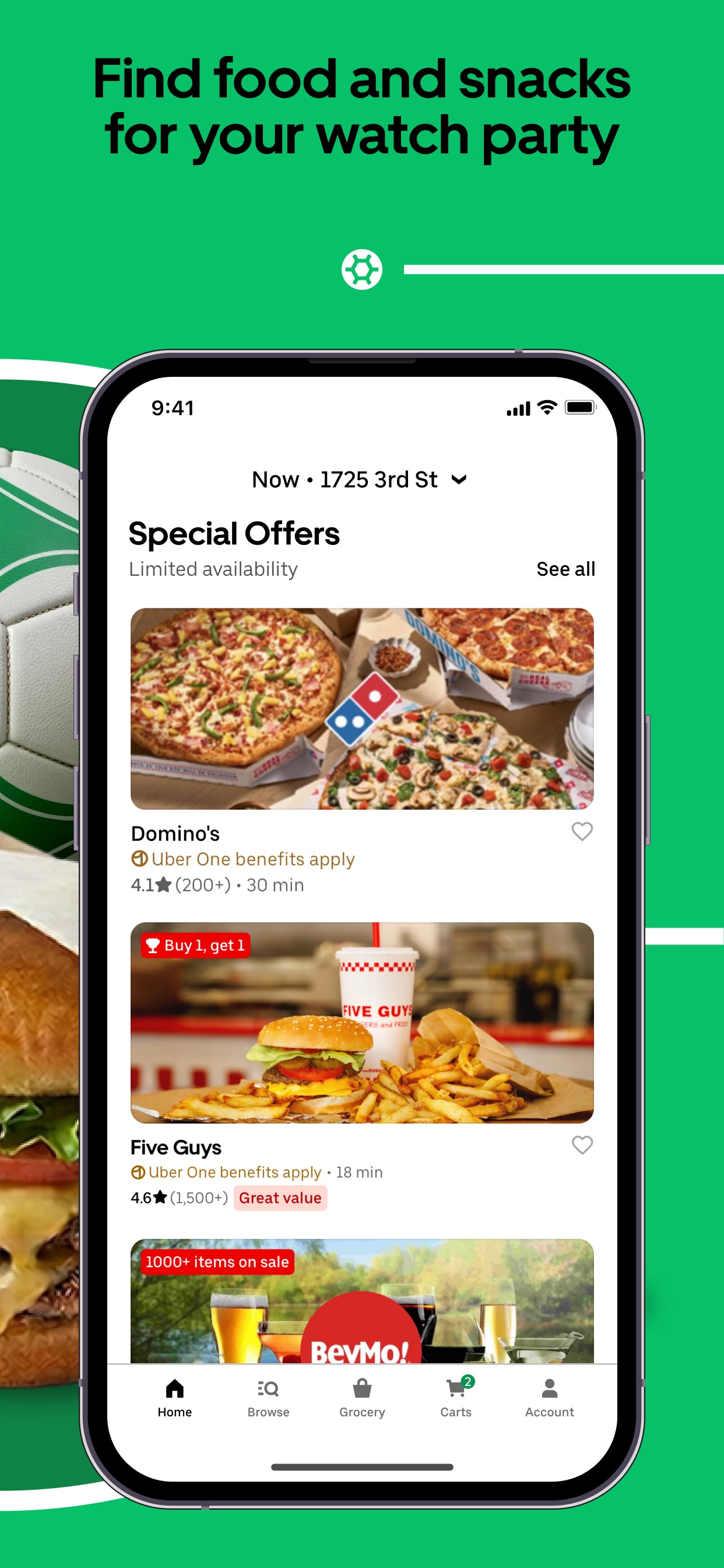 Uber Eats App Store screenshot: Find food and snacks for your watch party