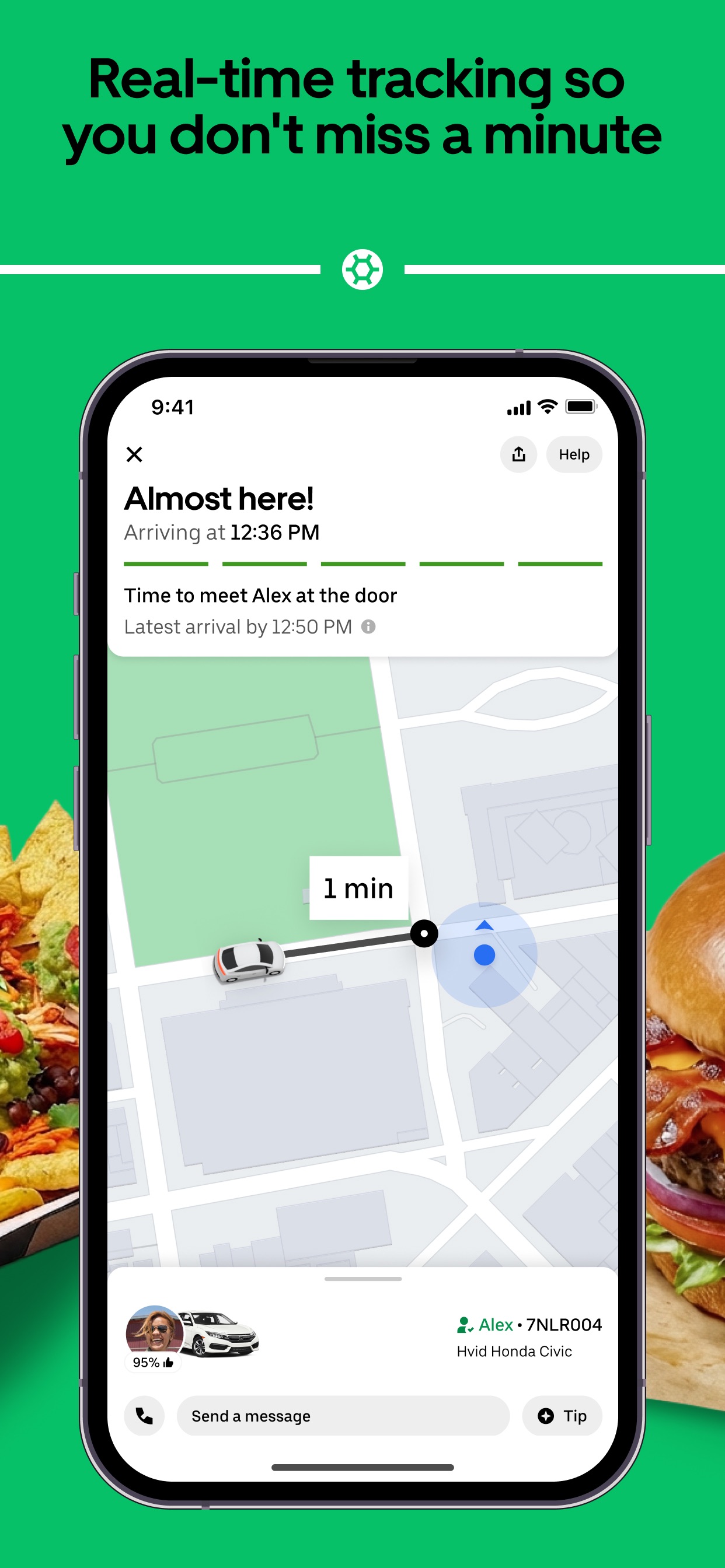 Uber Eats App Store screenshot 5: Real-time tracking so you don't miss a minute
