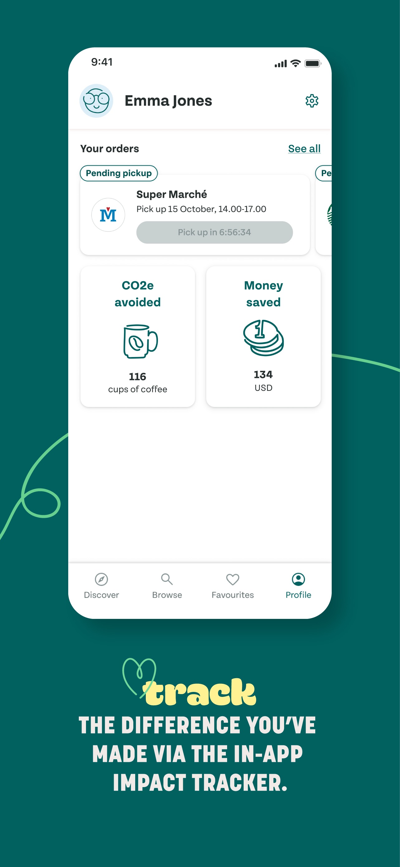 Too Good To Go App Store screenshot 5: track THE DIFFERENCE YOU’VE MADE VIA THE IN-APP IMPACT TRACKER.