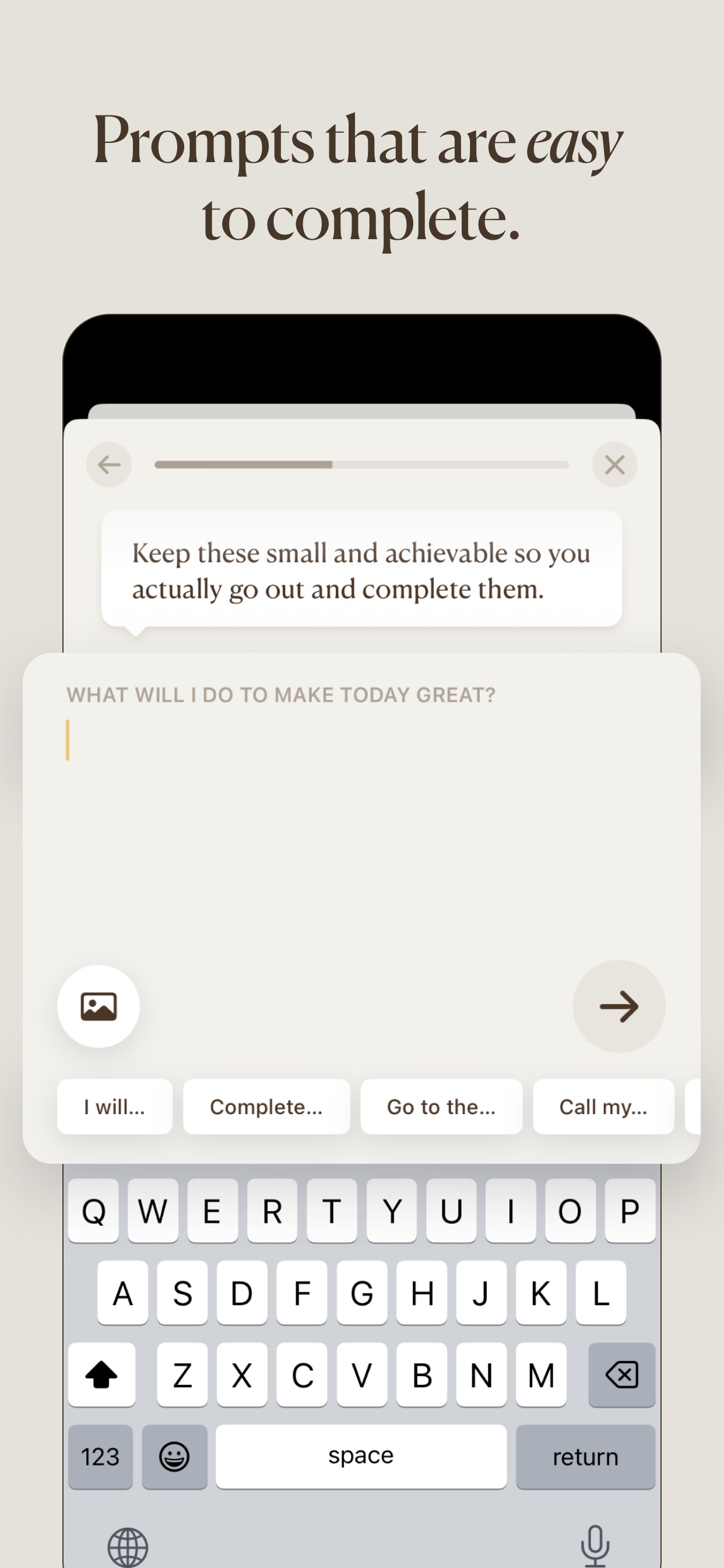 5 Minute Journal App Store screenshot 5: Prompts that are easy to complete.