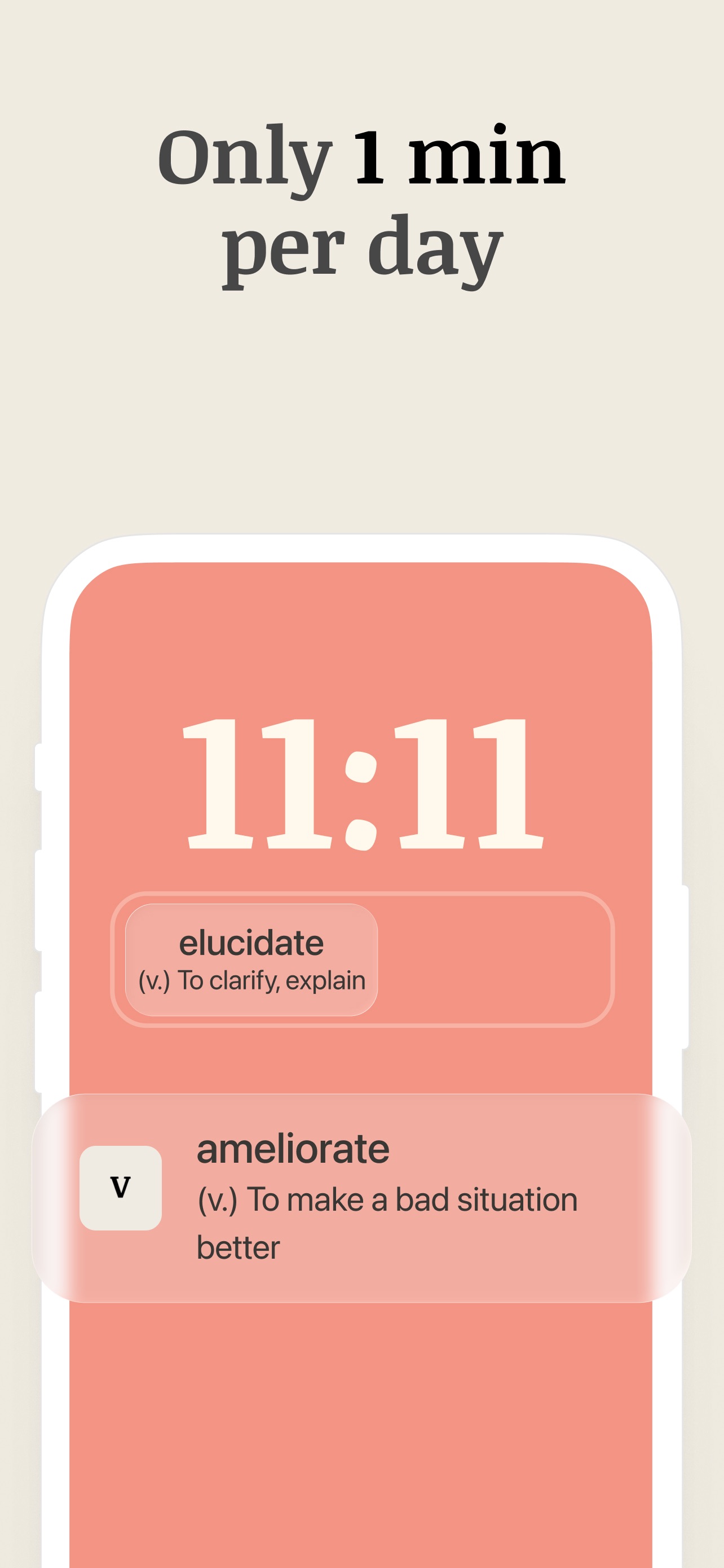 Vocabulary App Store screenshot: Only 1 min
per day