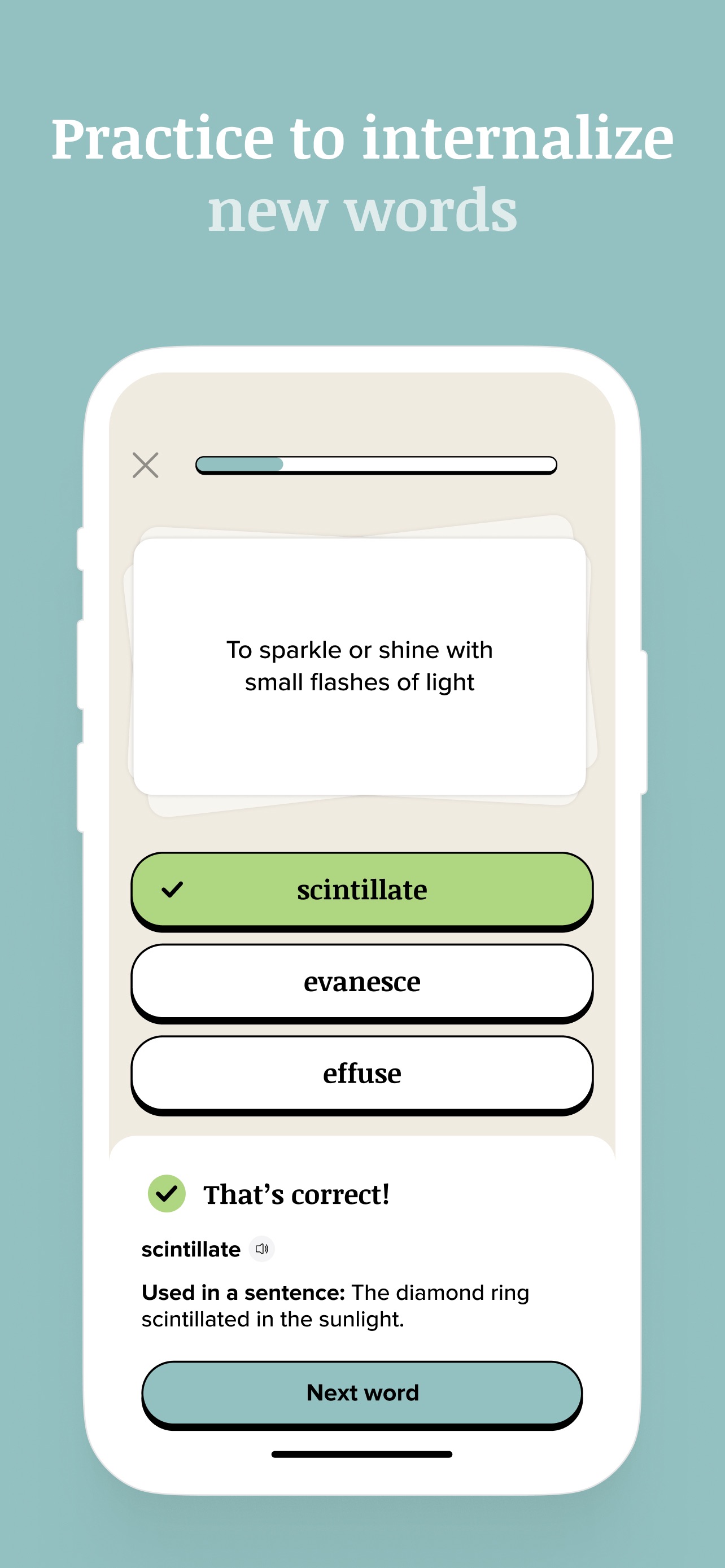 Vocabulary App Store screenshot: Practice to internalize
new words
