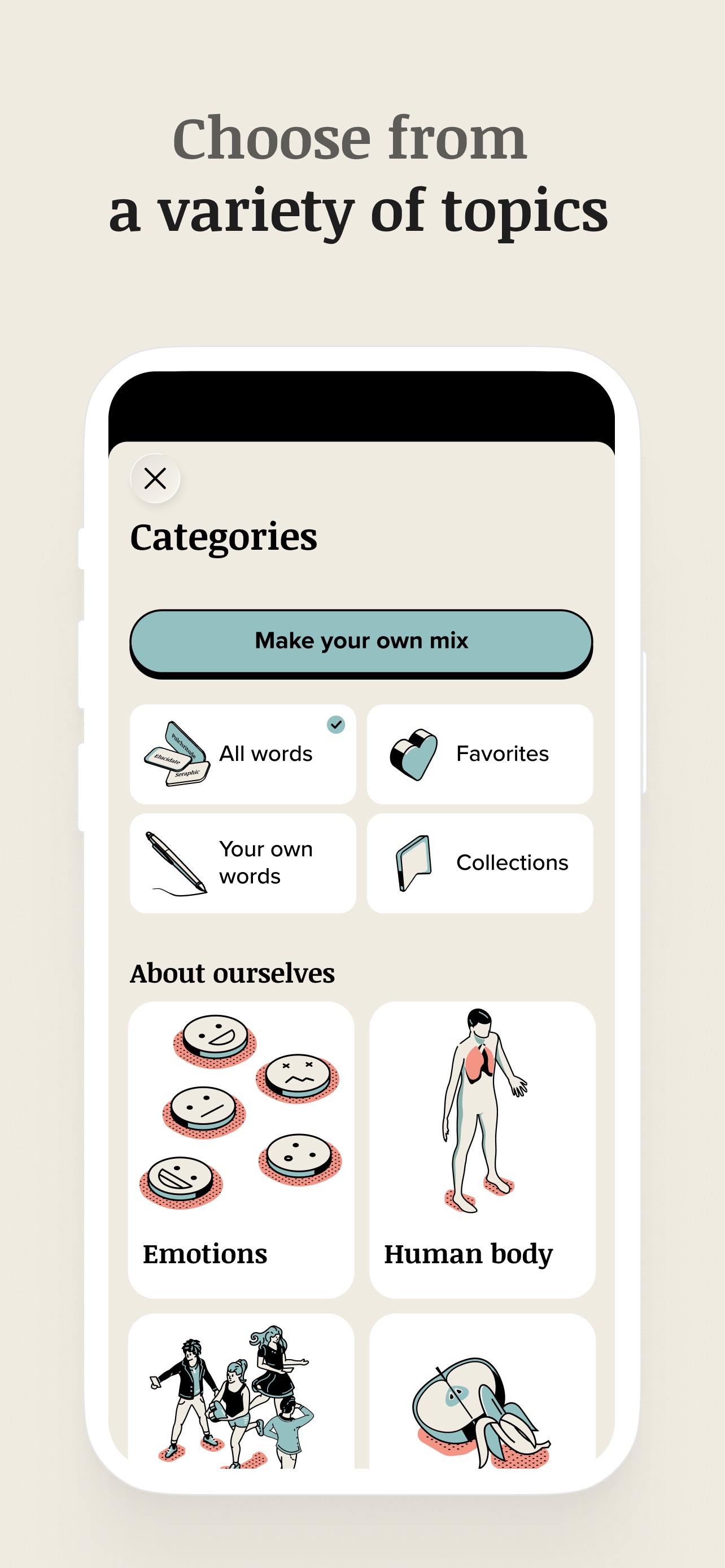 Vocabulary App Store screenshot 5: Choose from
a variety of topics