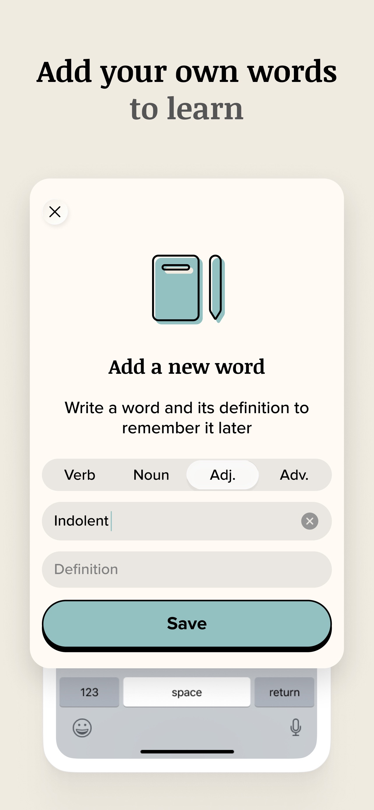 Vocabulary App Store screenshot 7: Add your own words
to learn