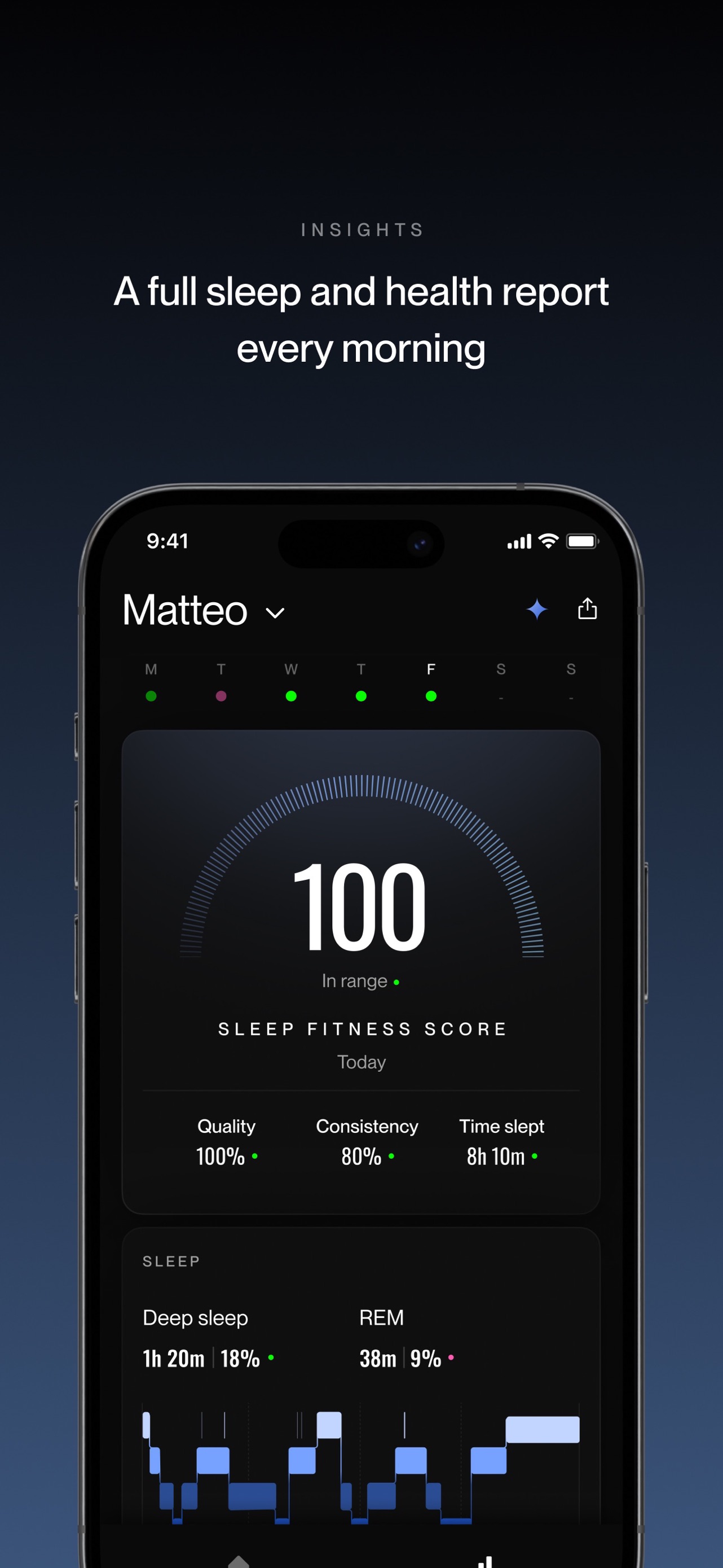 Eight Sleep App Store screenshot: INSIGHTS A full sleep and health report every morning
