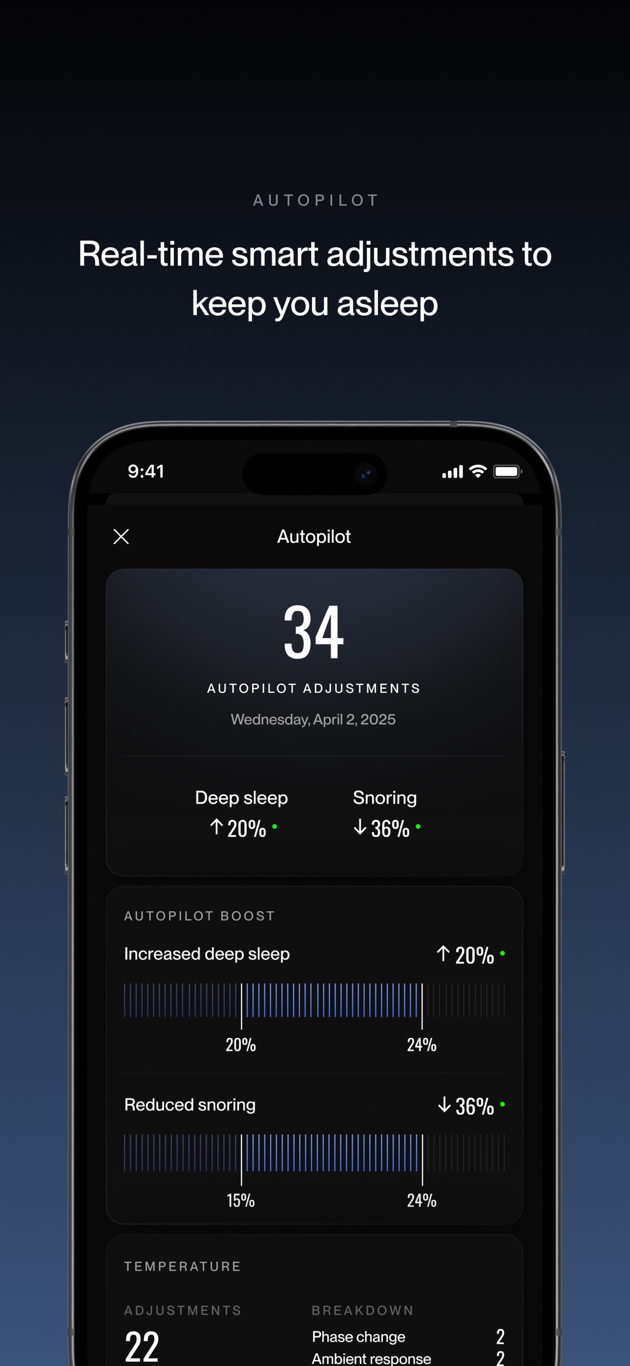 Eight Sleep App Store screenshot 7: AUTOPILOT Real-time smart adjustments to keep you asleep