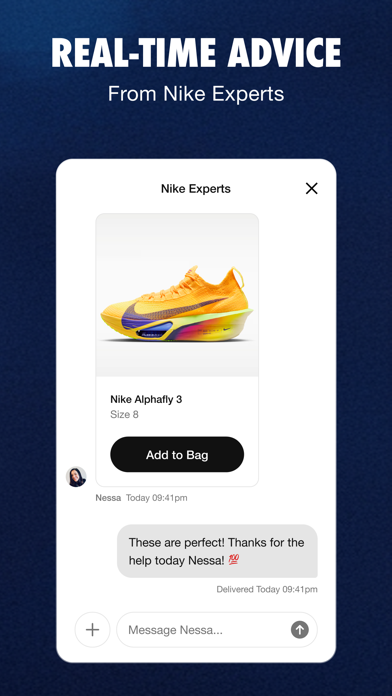Nike App Store screenshot: REAL-TIME ADVICE From Nike Experts