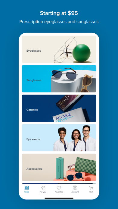Warby Parker App Store screenshot: Starting at $95
Prescription eyeglasses and sunglasses