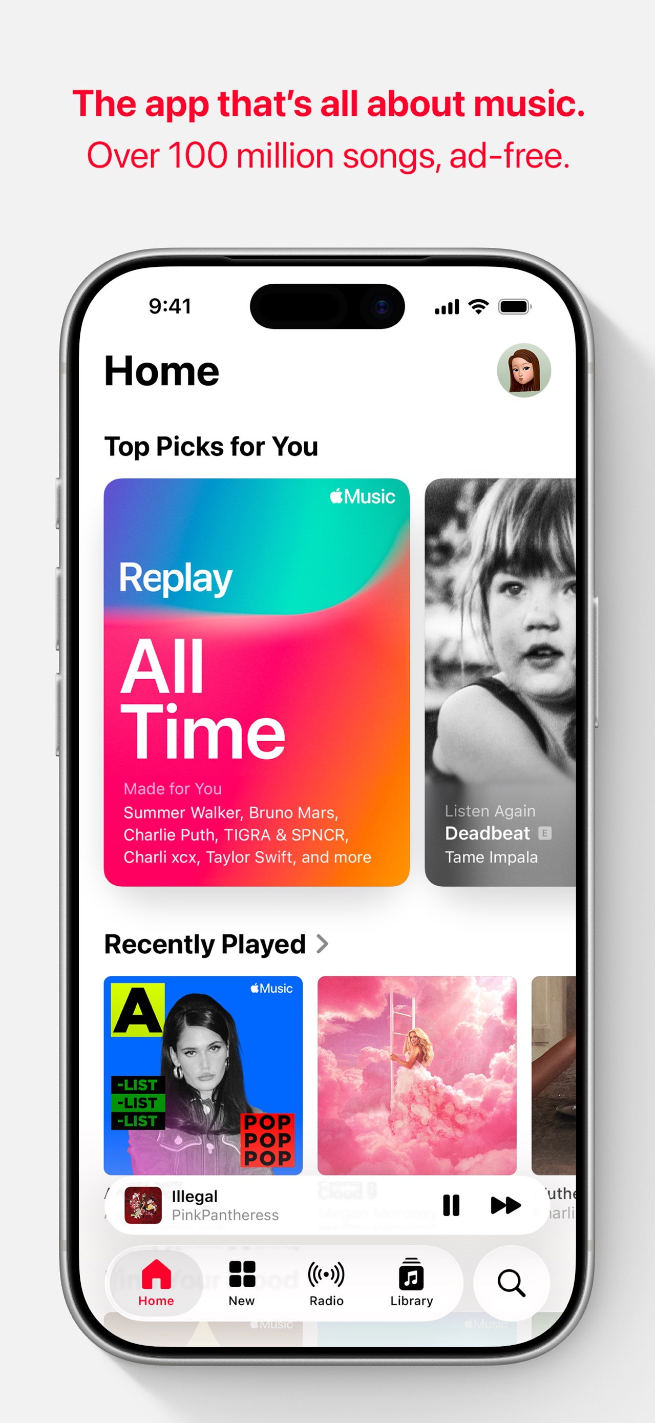 Apple Music App Store screenshot: The app that's all about music. Over 100 million songs, ad-free.