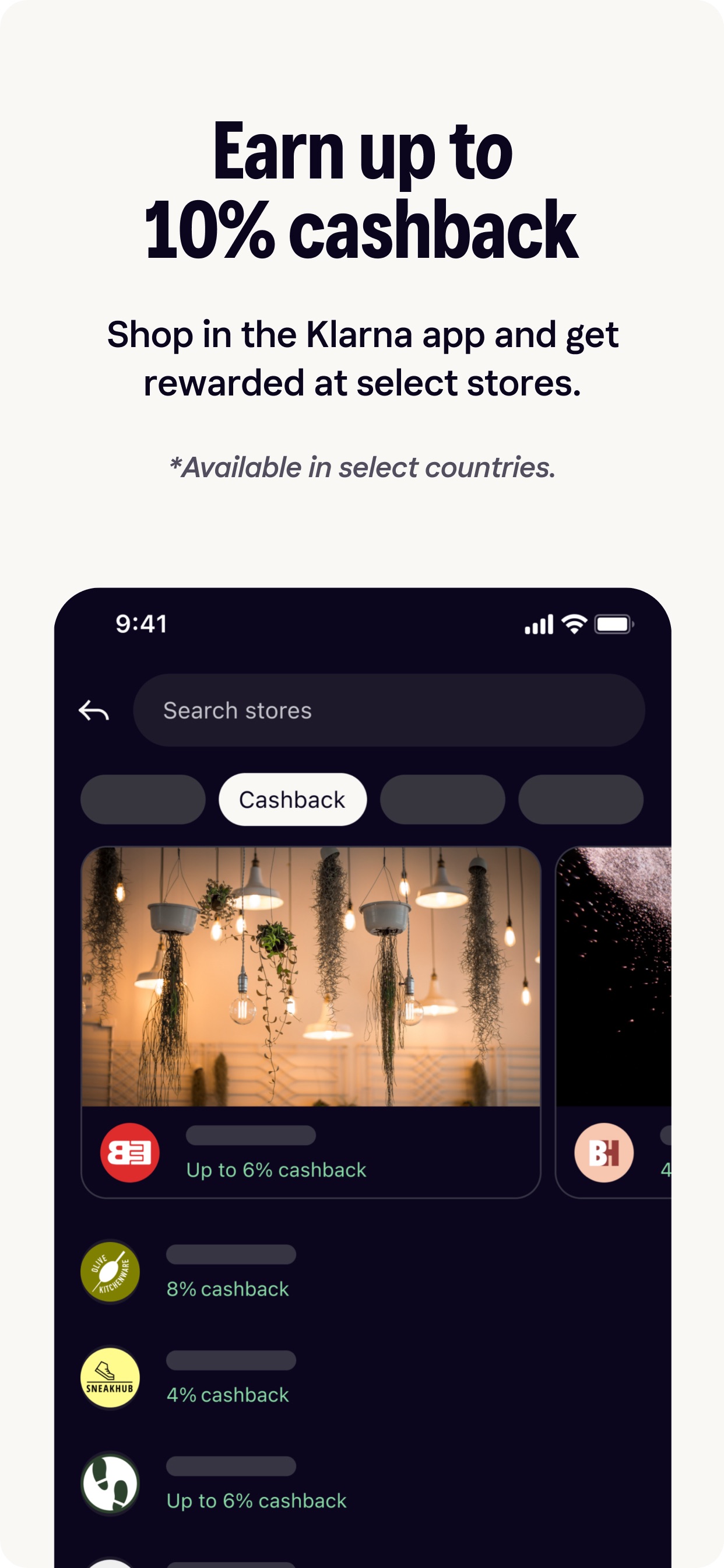 Klarna App Store screenshot 5: Earn up to 10% cashback