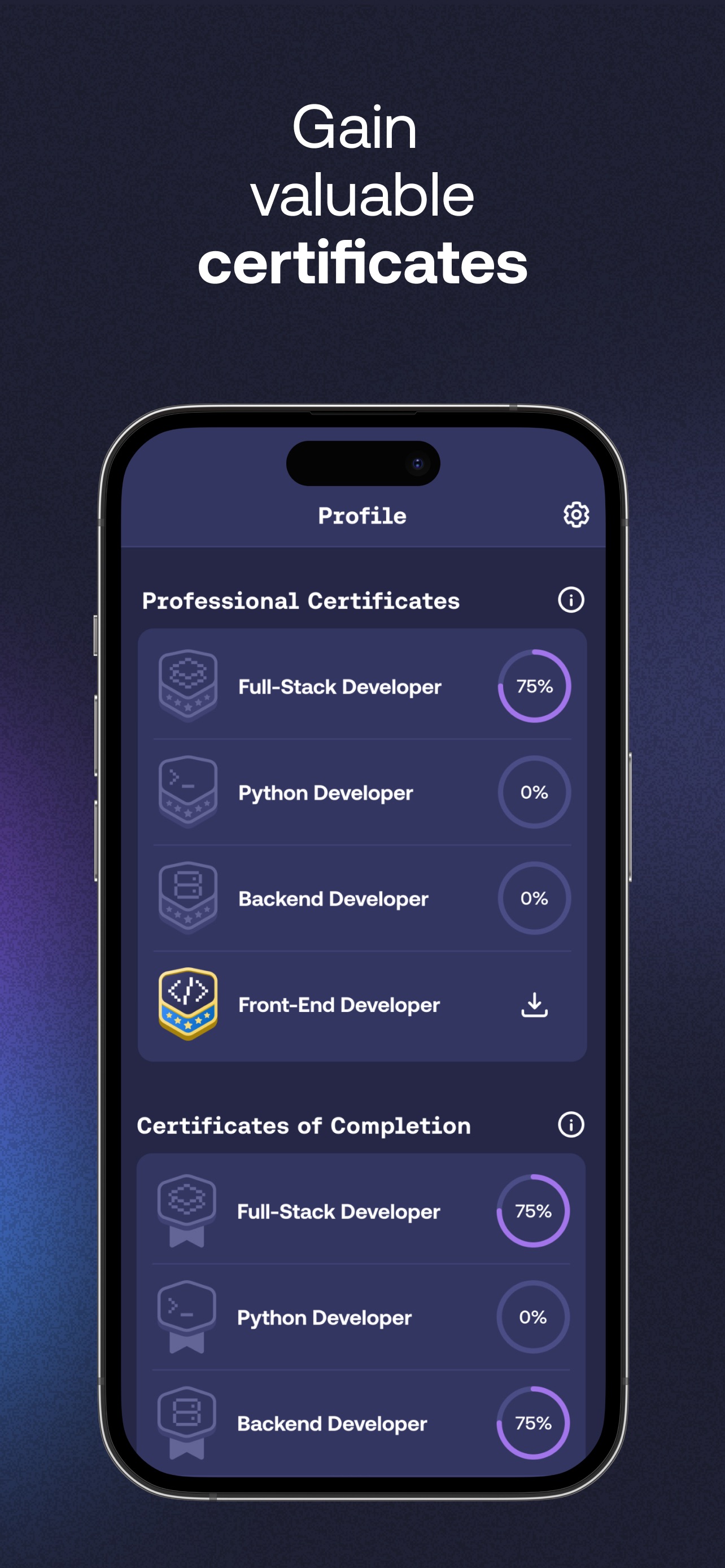 Mimo App Store screenshot 6: Gain valuable certificates