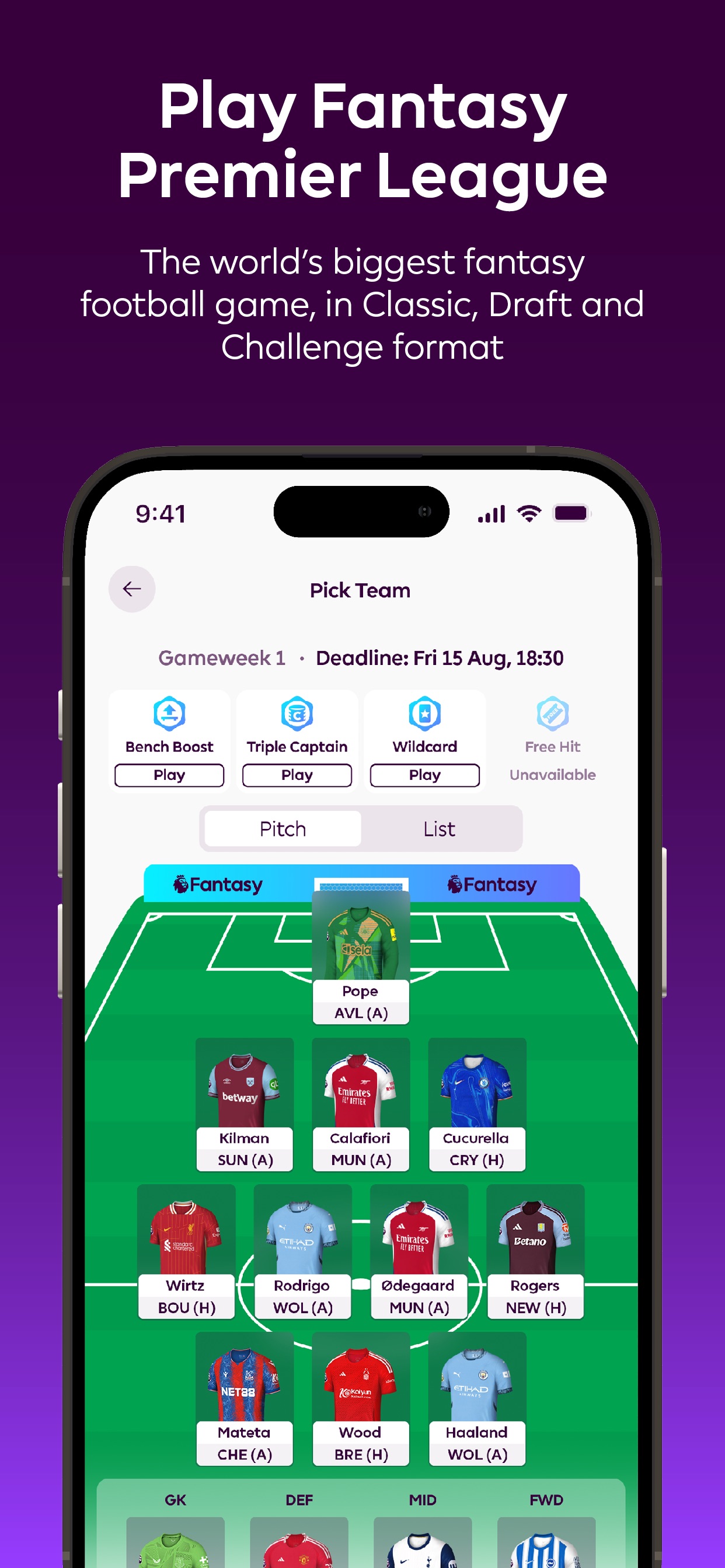 Premier League App Store screenshot 7: Play Fantasy Premier League

The world’s biggest fantasy football game, in Classic, Draft and Challenge format