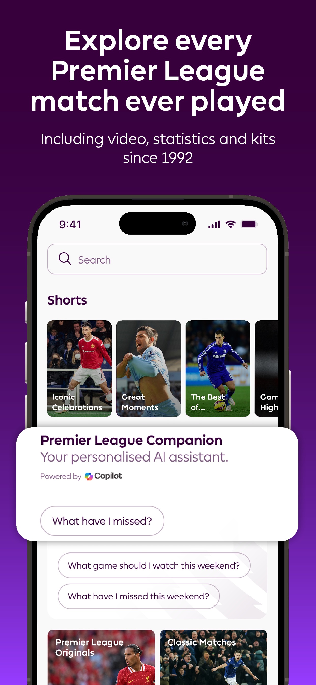 Premier League App Store screenshot 8: Explore every Premier League match ever played

Including video, statistics and kits since 1992