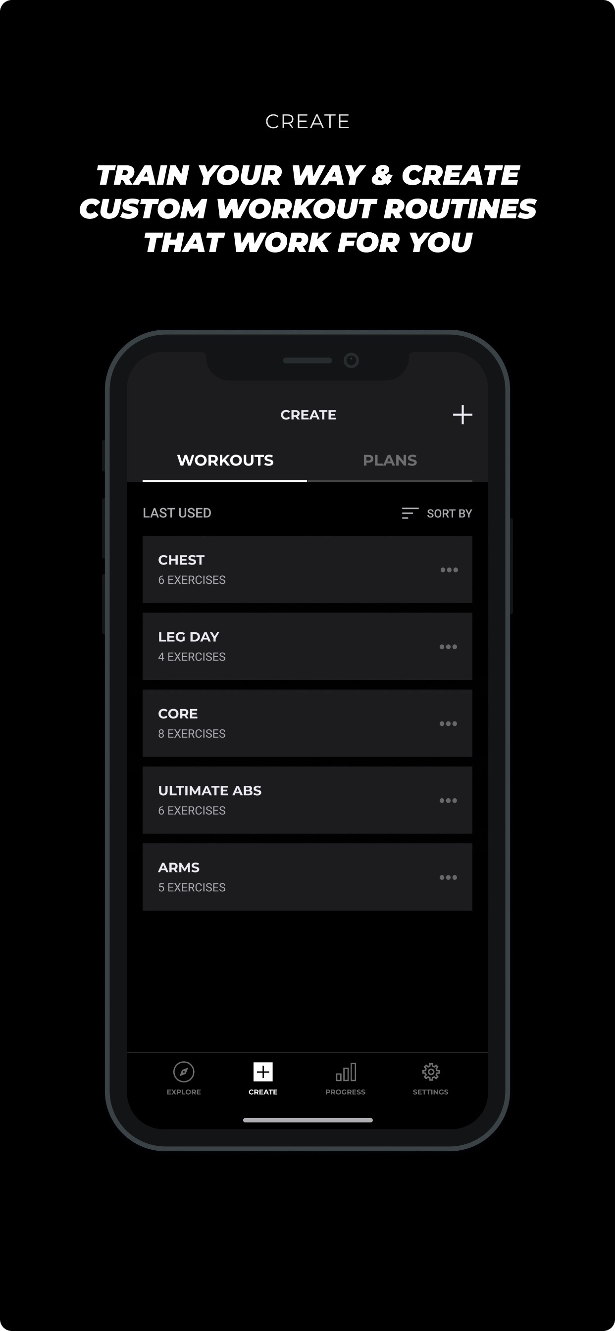 Gymshark Training and Fitness App Store screenshot 6: TRAIN YOUR WAY & CREATE CUSTOM WORKOUT ROUTINES THAT WORK FOR YOU