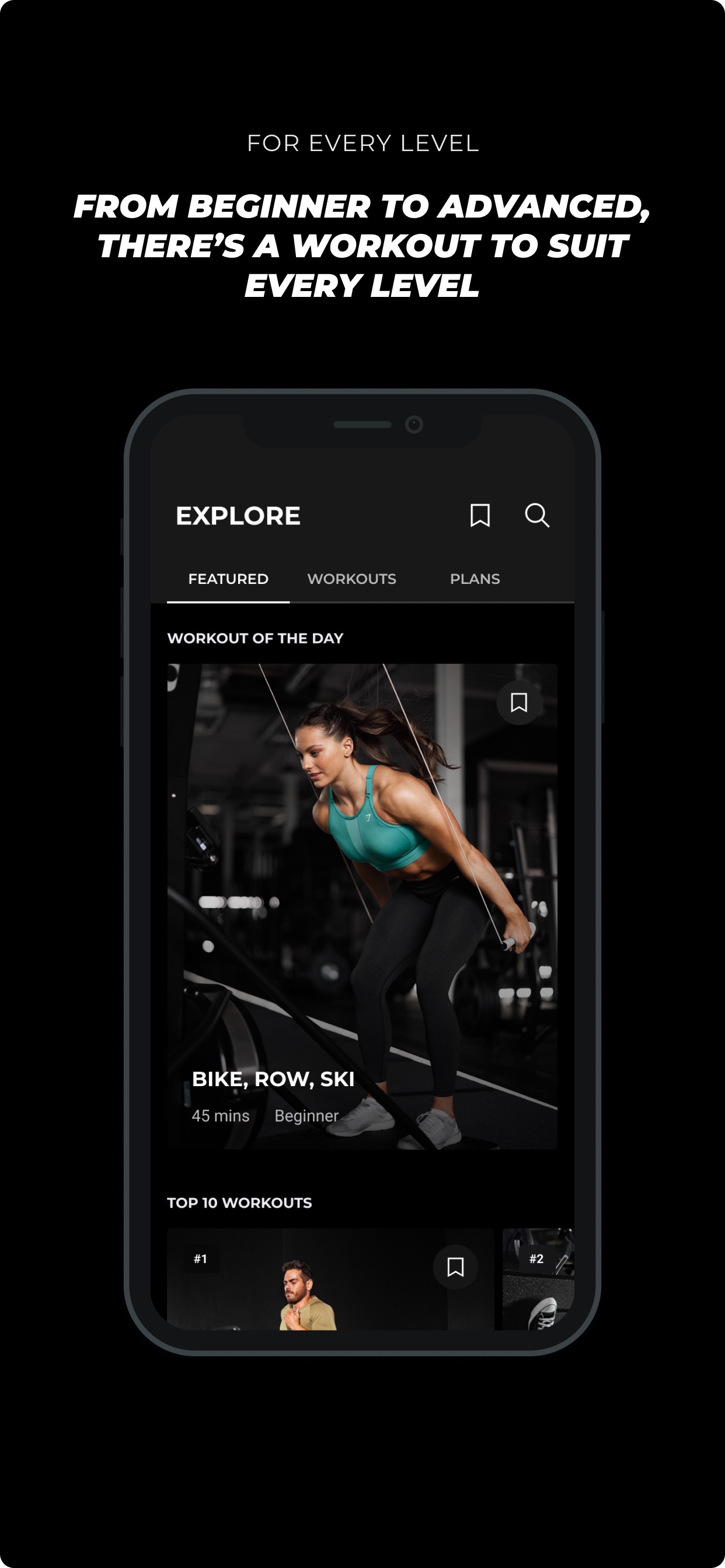 Gymshark Training and Fitness App Store screenshot 7: FROM BEGINNER TO ADVANCED, THERE’S A WORKOUT TO SUIT EVERY LEVEL