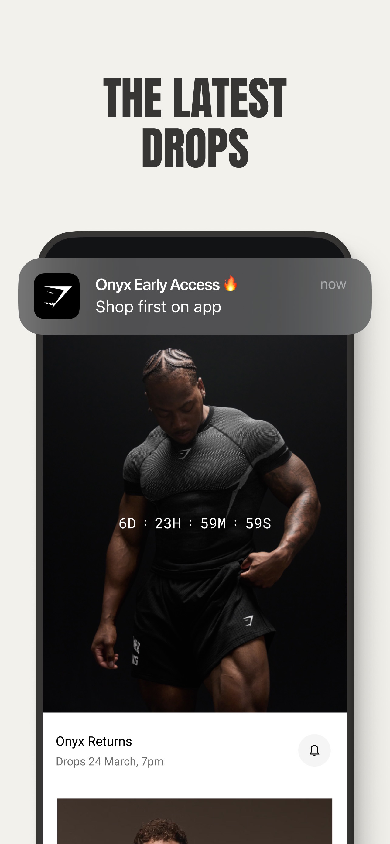 Gymshark App Store screenshot: THE LATEST DROPS