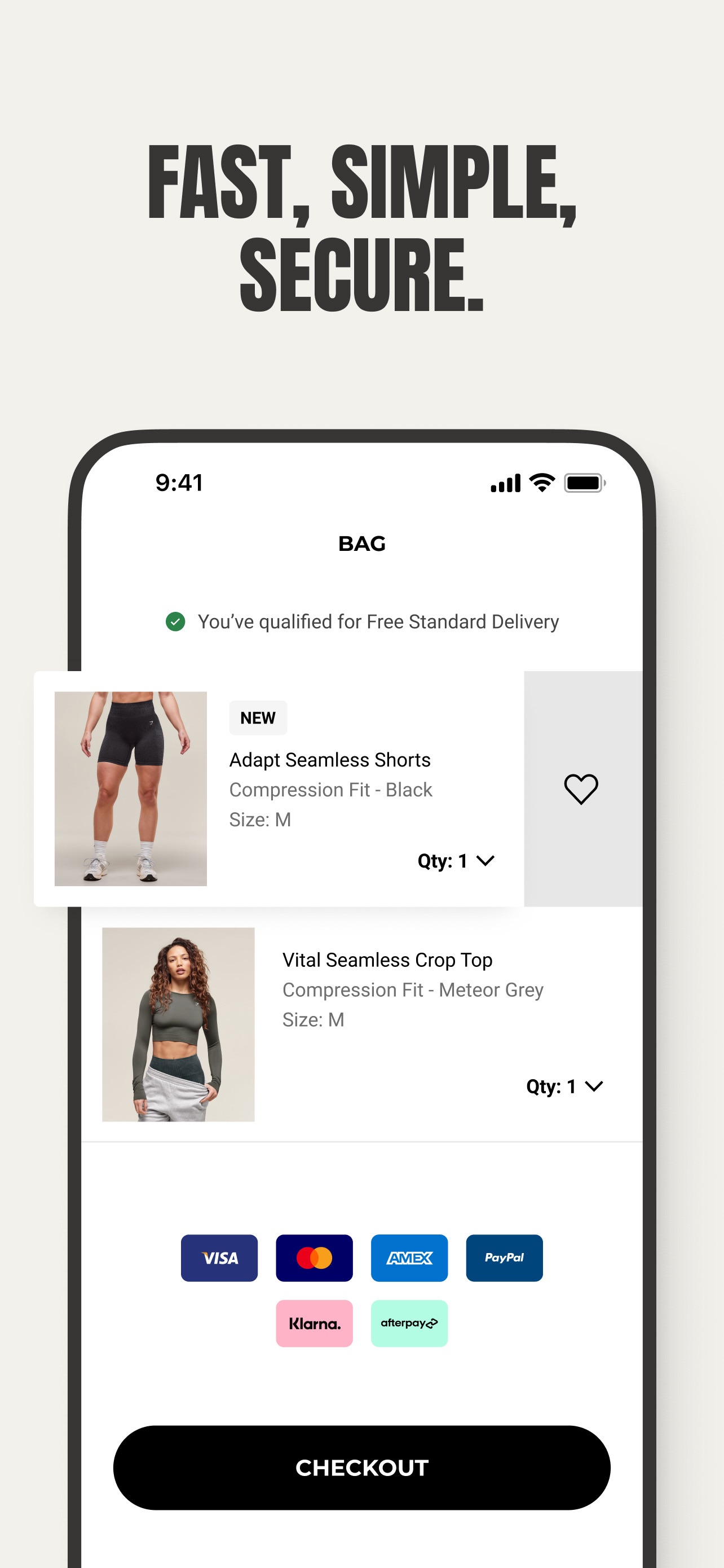 Gymshark App Store screenshot: FAST, SIMPLE, SECURE.