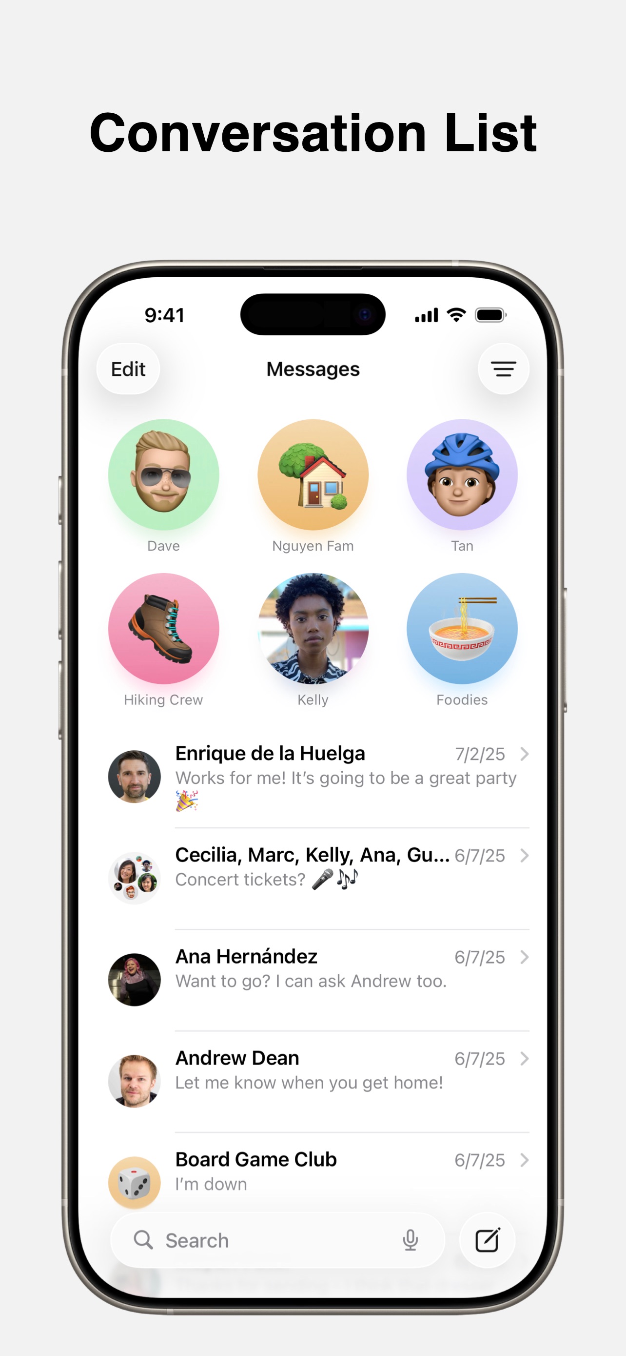 Messages App Store screenshot: Conversation List