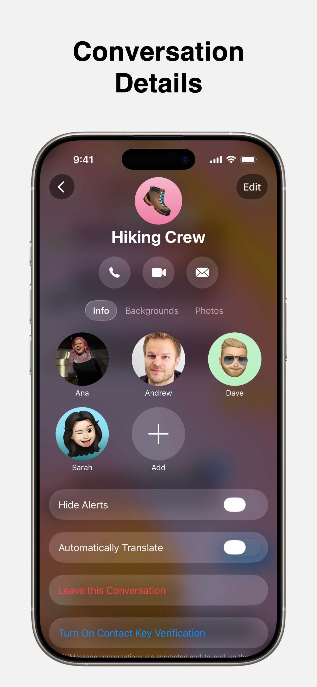 Messages App Store screenshot: Conversation Details